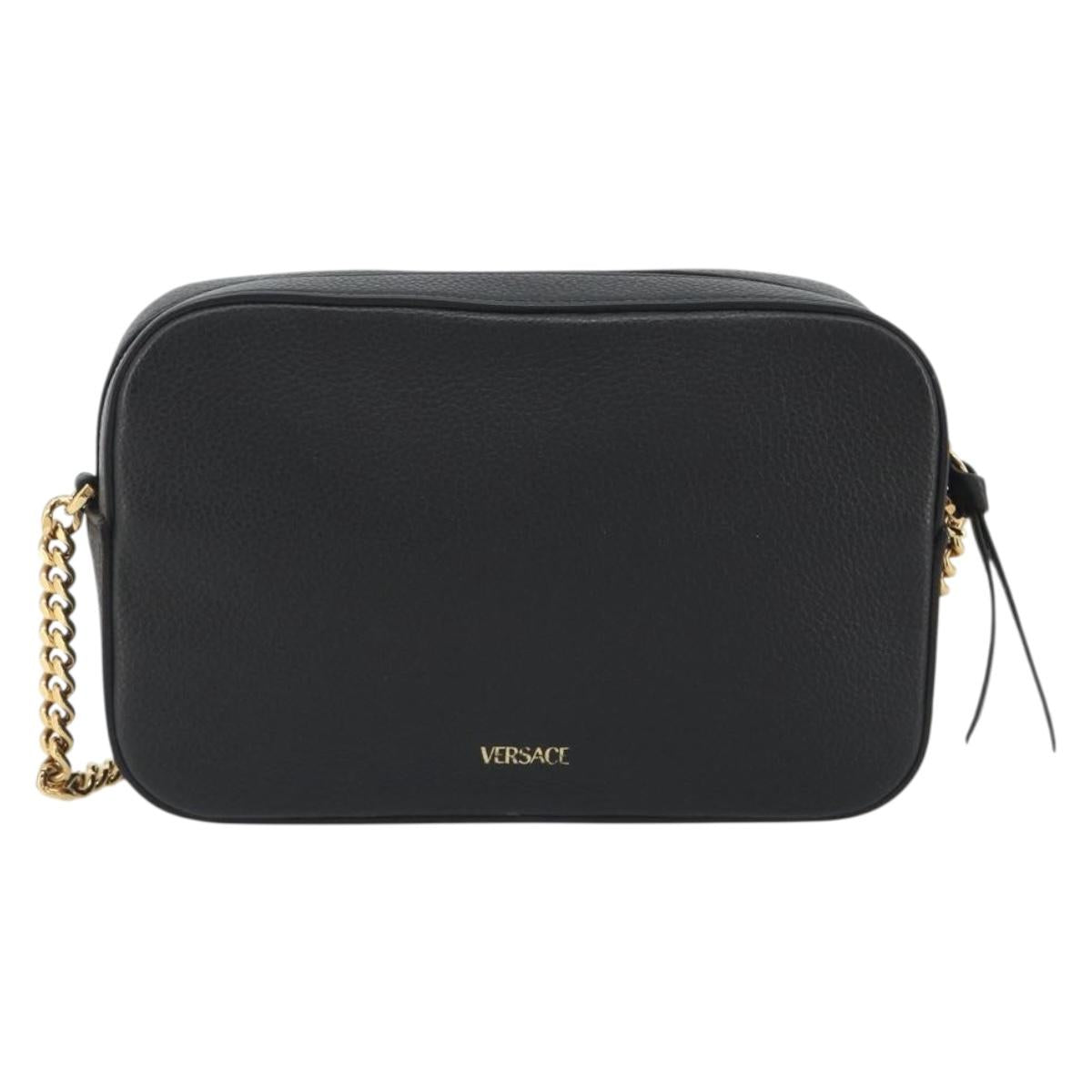 VERSACE Shoulder Bag Leather Black Gold Auth BA13799V