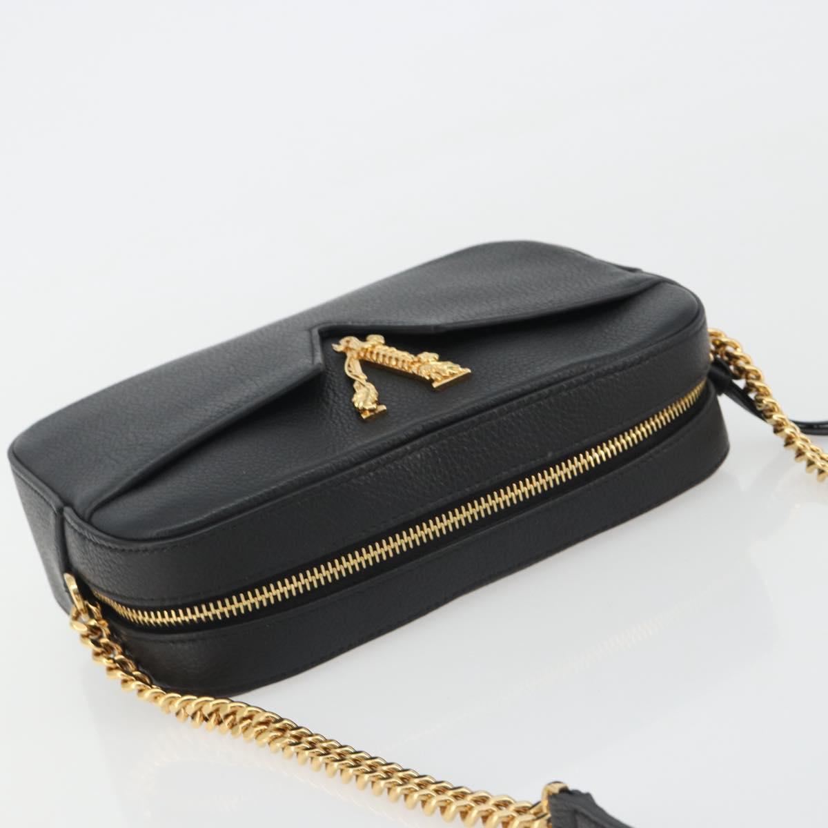 VERSACE Shoulder Bag Leather Black Gold Auth BA13799V
