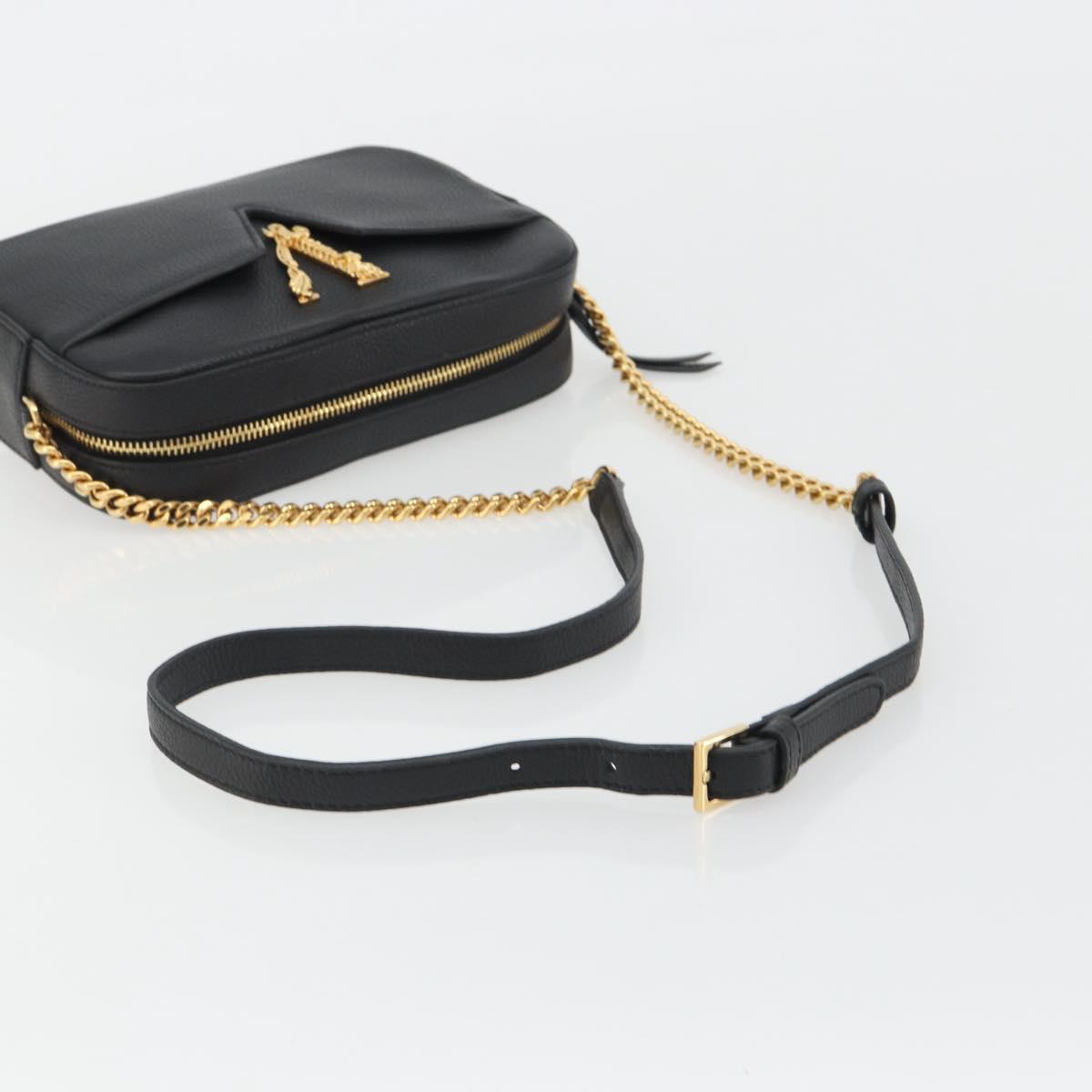 VERSACE Shoulder Bag Leather Black Gold Auth BA13799V