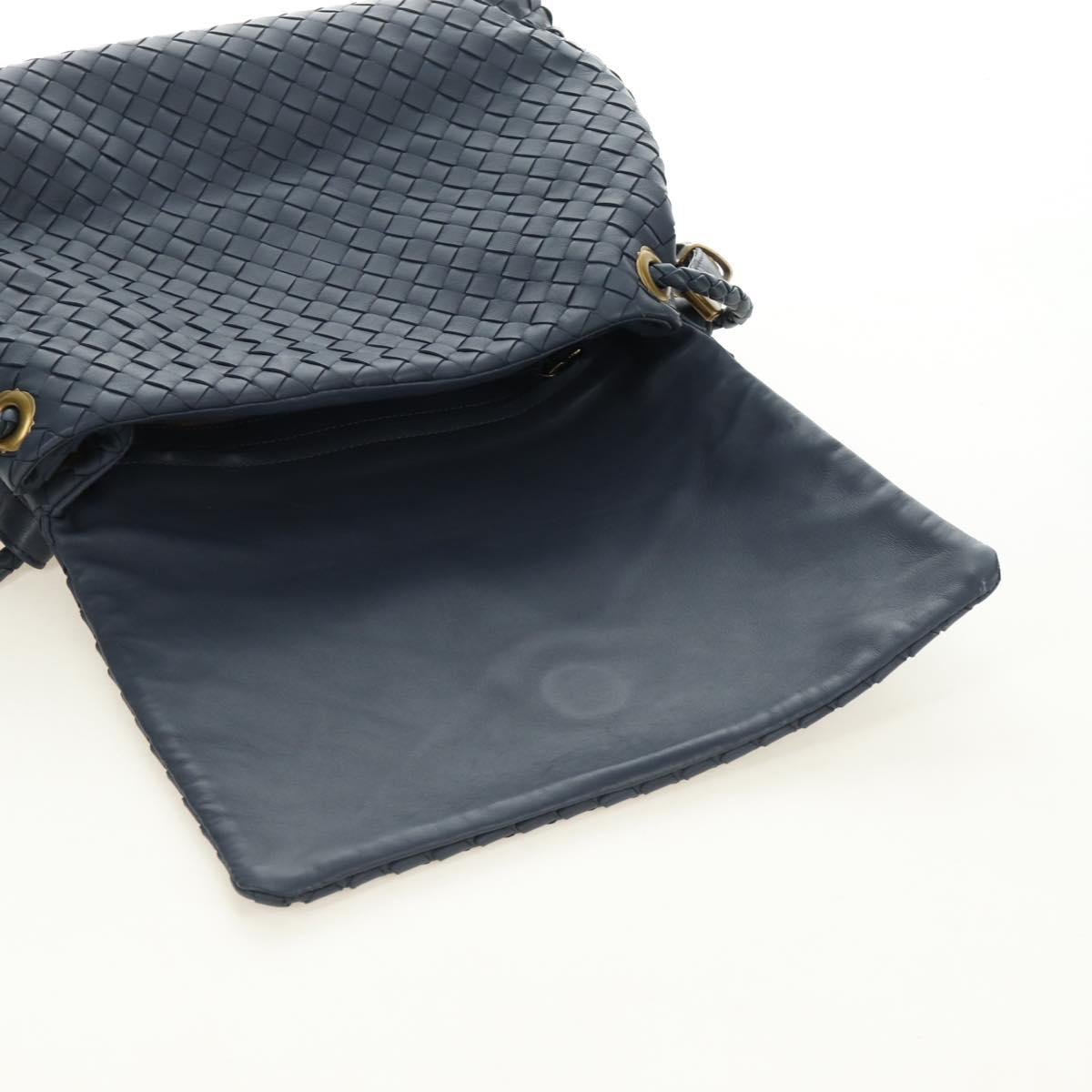 BOTTEGA VENETA INTRECCIATO Shoulder Bag Leather Navy Gold 162117 Auth BA13806V