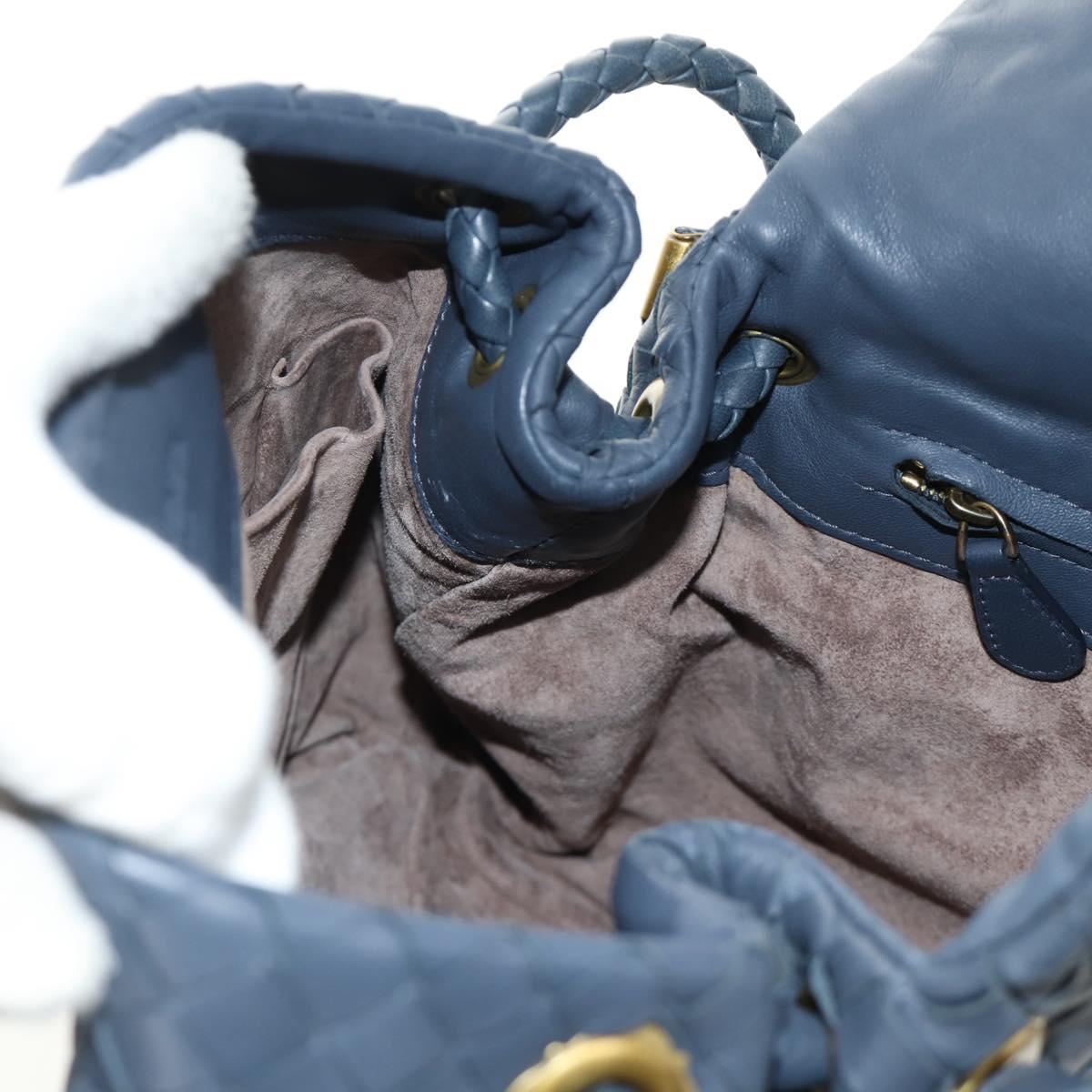BOTTEGA VENETA INTRECCIATO Shoulder Bag Leather Navy Gold 162117 Auth BA13806V