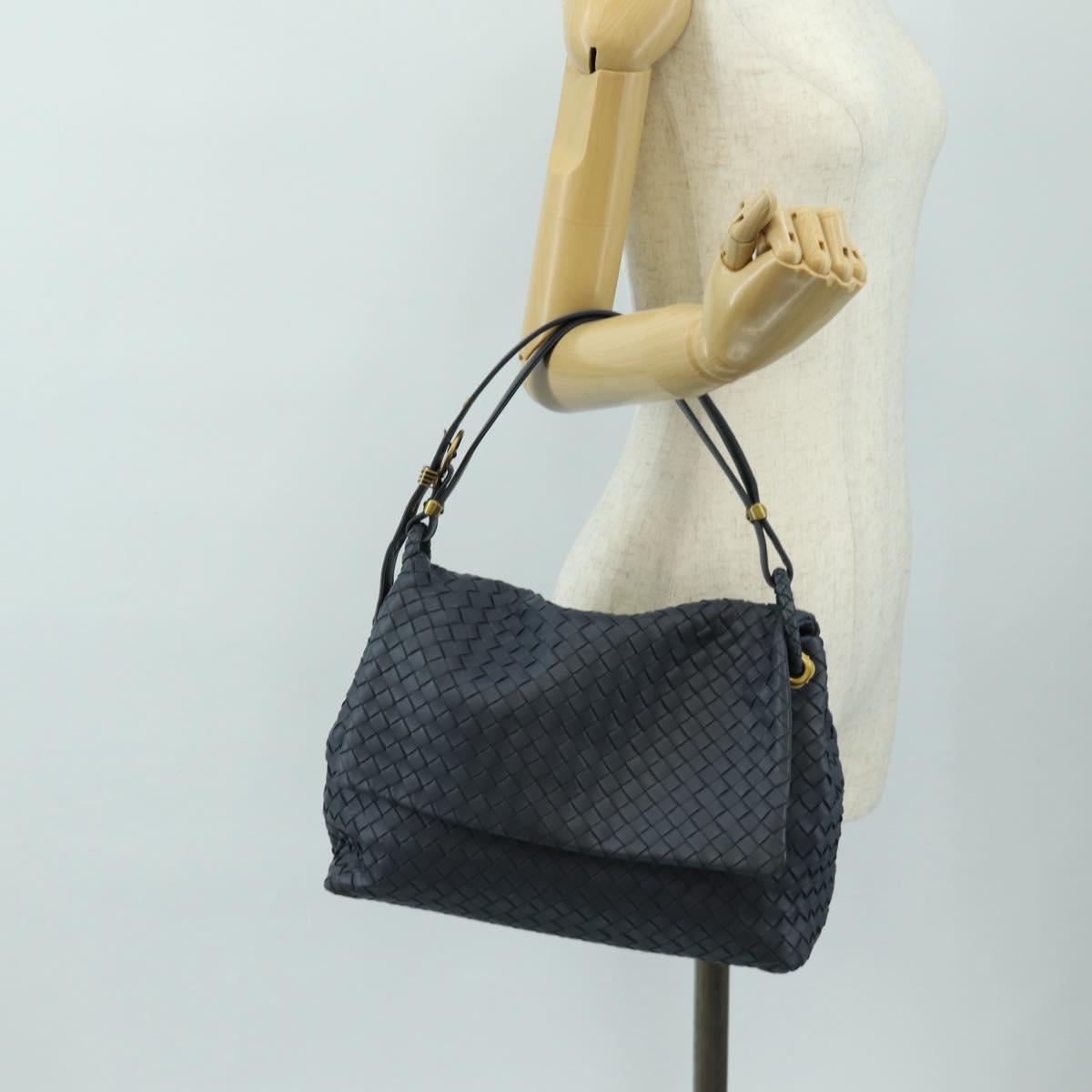 BOTTEGA VENETA INTRECCIATO Shoulder Bag Leather Navy Gold 162117 Auth BA13806V
