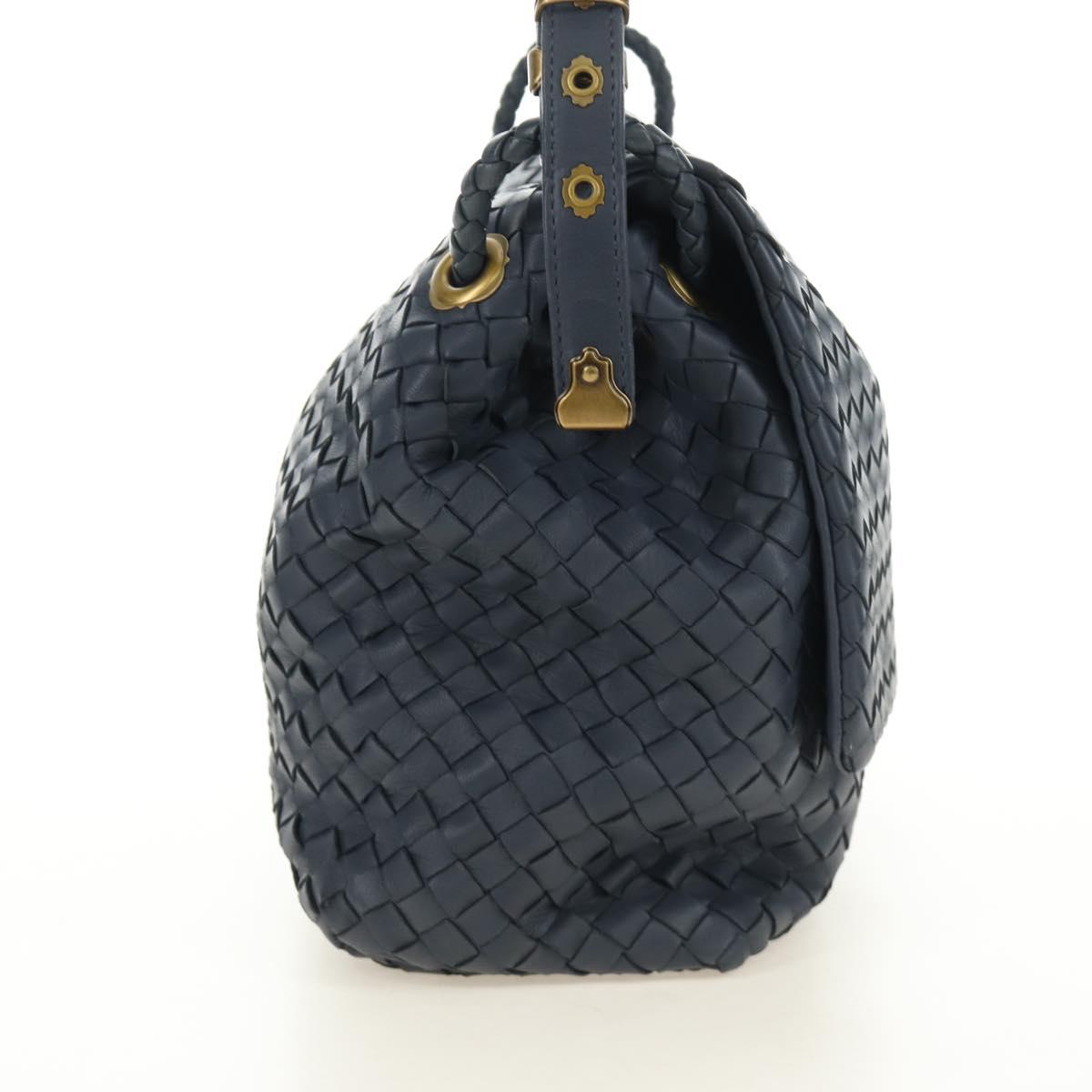 BOTTEGA VENETA INTRECCIATO Shoulder Bag Leather Navy Gold 162117 Auth BA13806V