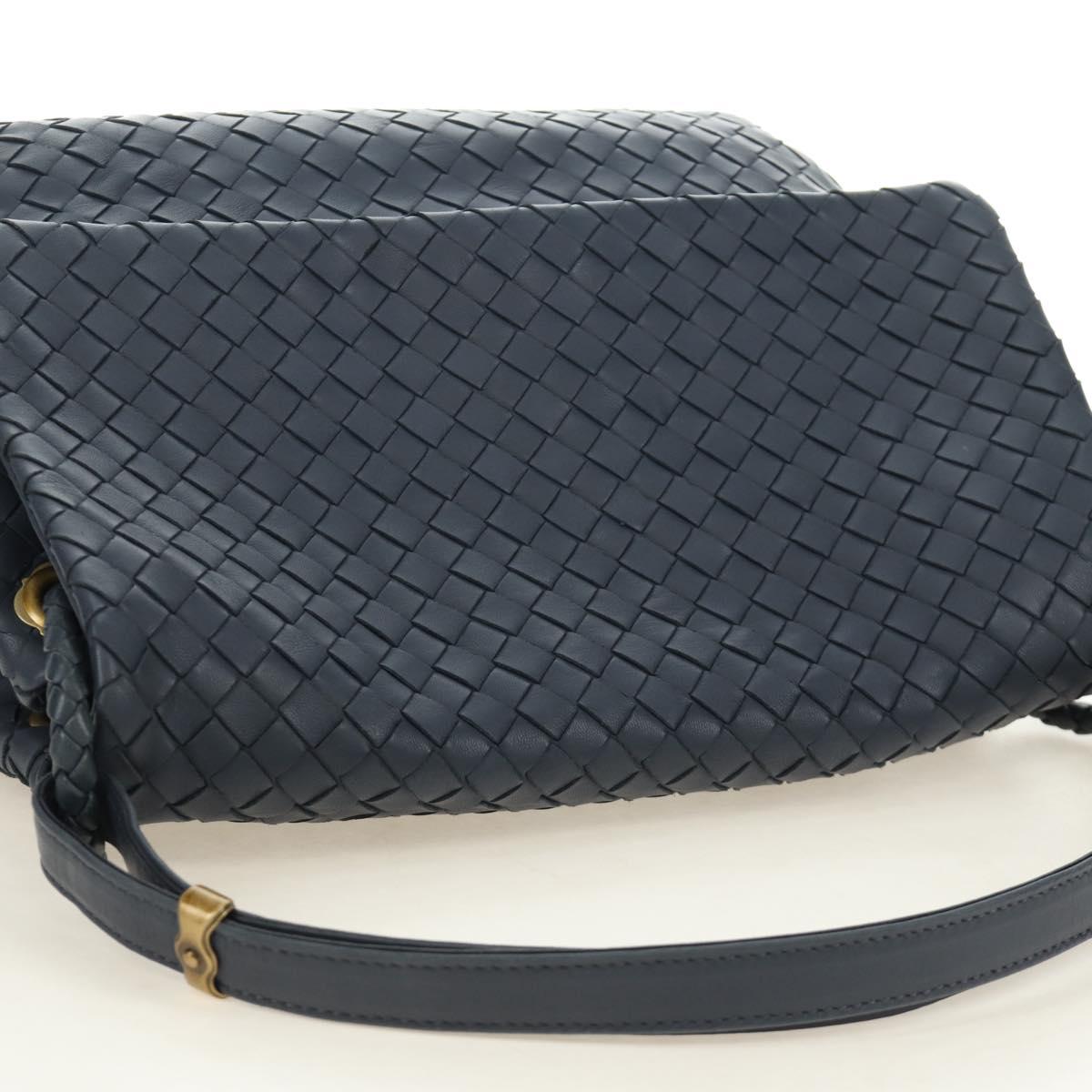 BOTTEGA VENETA INTRECCIATO Shoulder Bag Leather Navy Gold 162117 Auth BA13806V