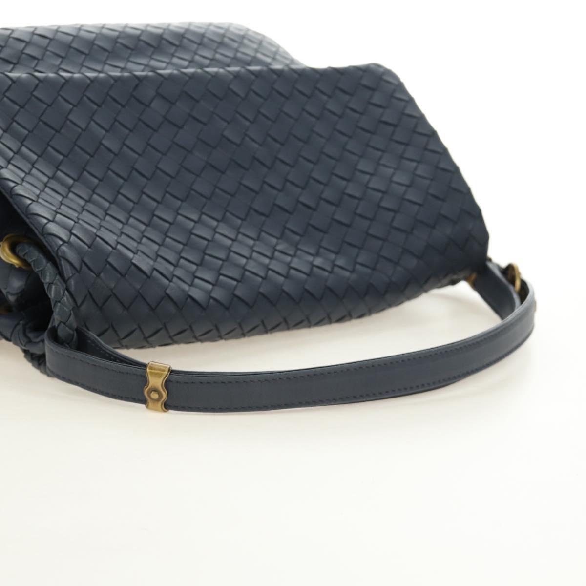BOTTEGA VENETA INTRECCIATO Shoulder Bag Leather Navy Gold 162117 Auth BA13806V