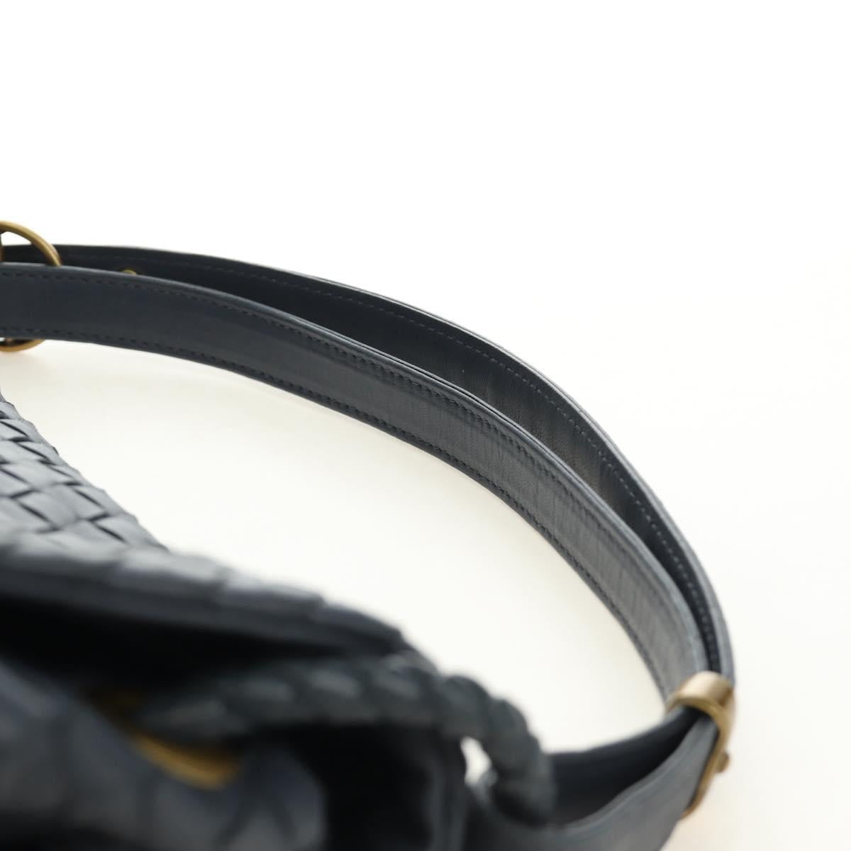 BOTTEGA VENETA INTRECCIATO Shoulder Bag Leather Navy Gold 162117 Auth BA13806V