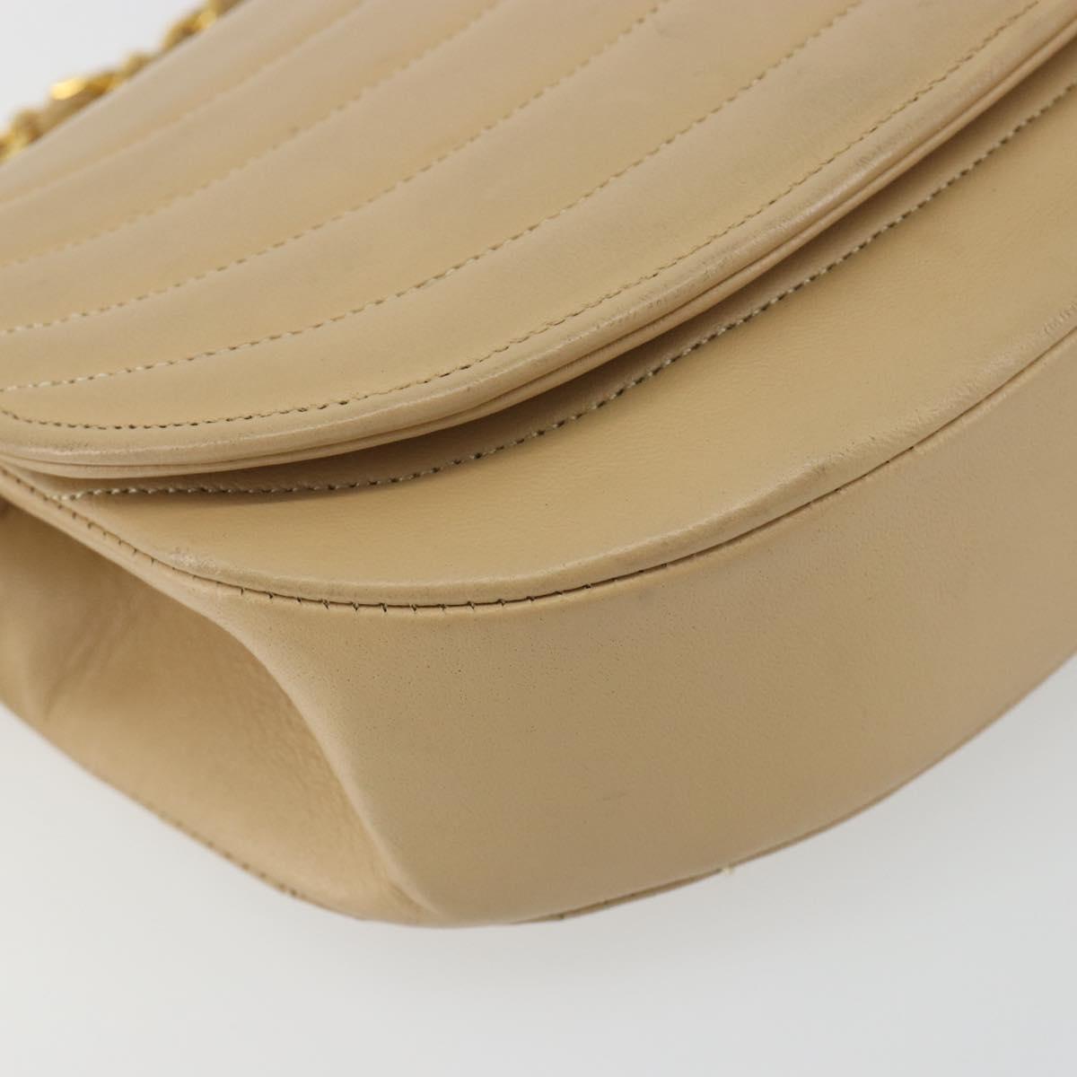 CHANEL Half Moon Chain Shoulder Bag Lamb Skin Beige Gold CC Auth BA13807A