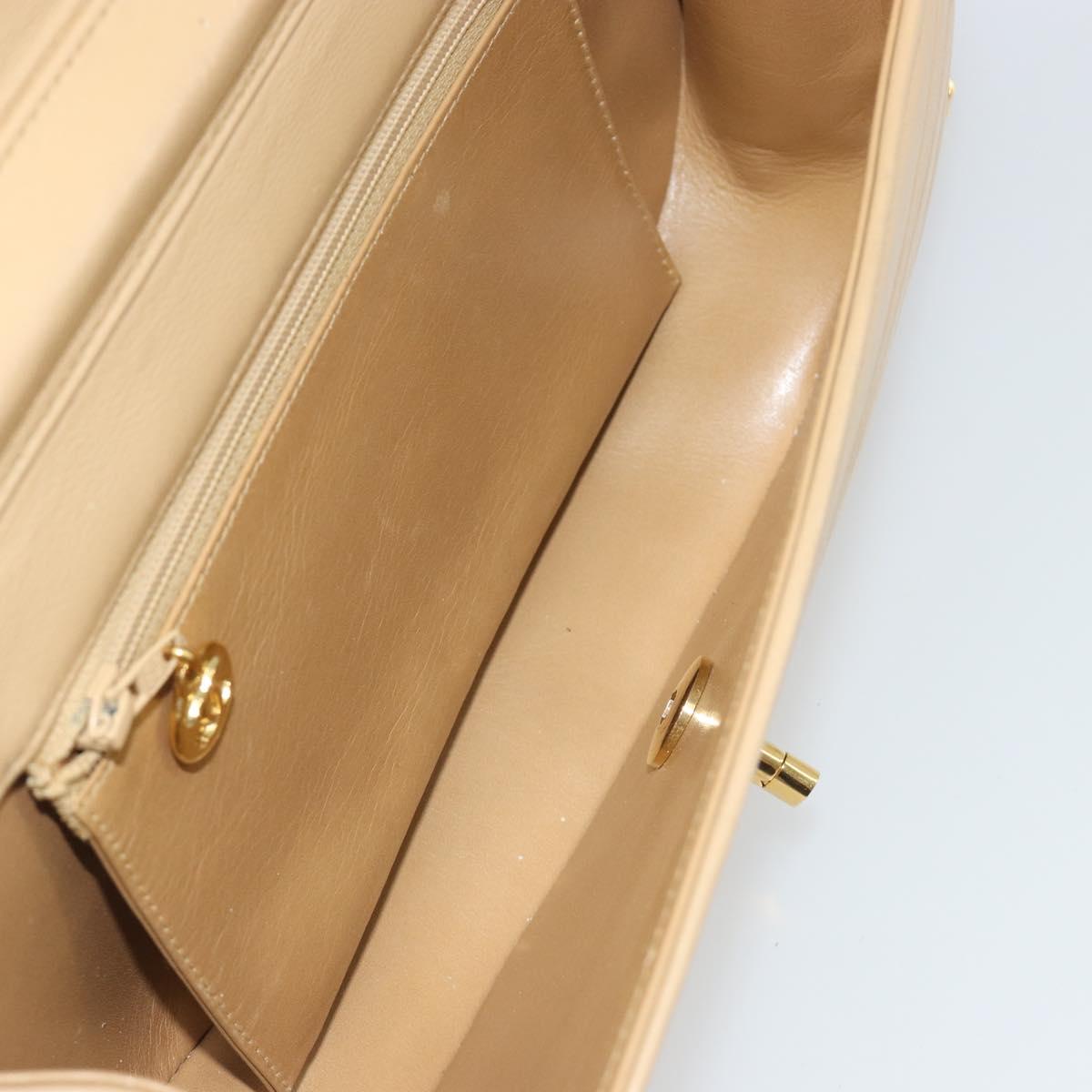 CHANEL Half Moon Chain Shoulder Bag Lamb Skin Beige Gold CC Auth BA13807A