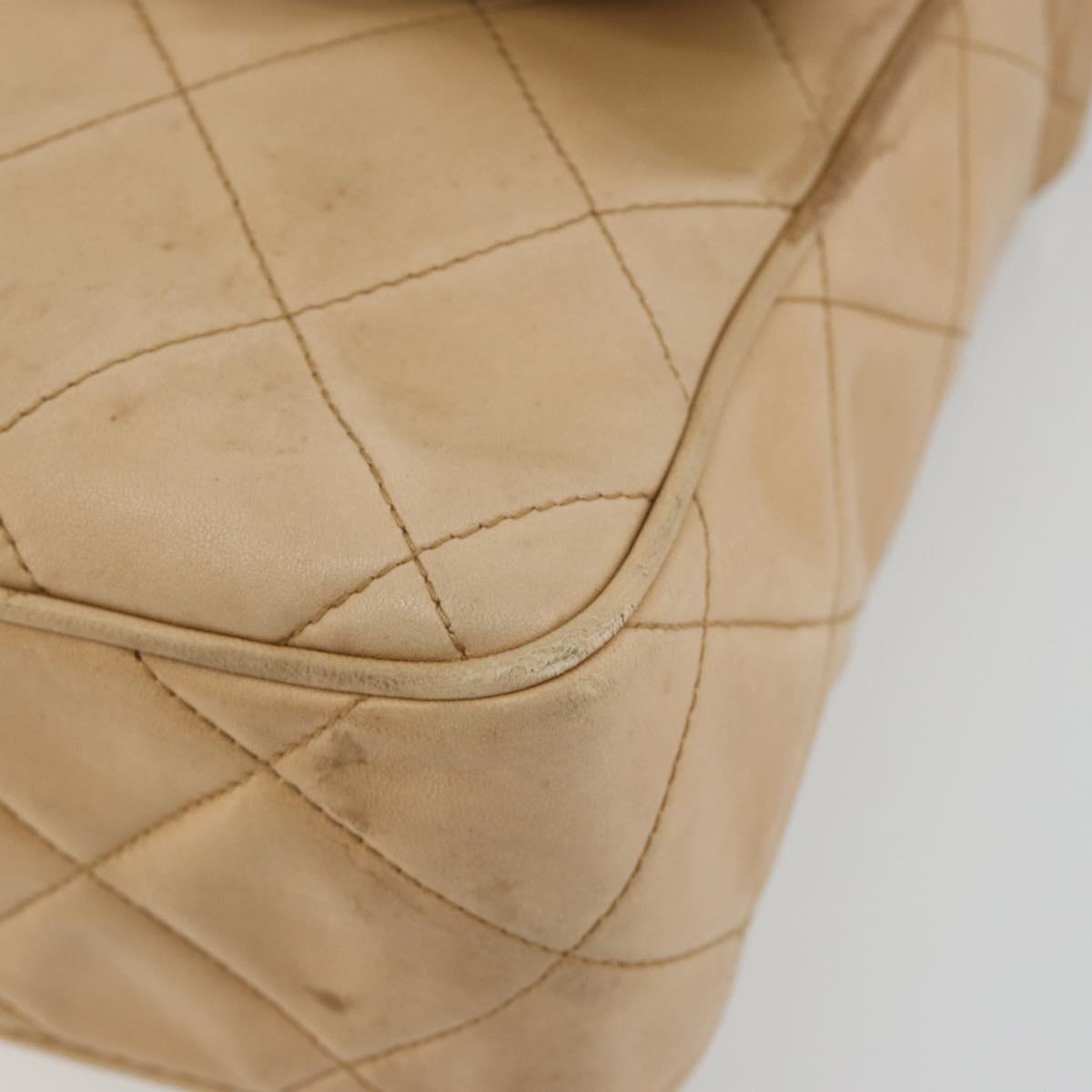 CHANEL Matelasse Shoulder Bag Lamb Skin Beige Gold CC Auth BA13808A