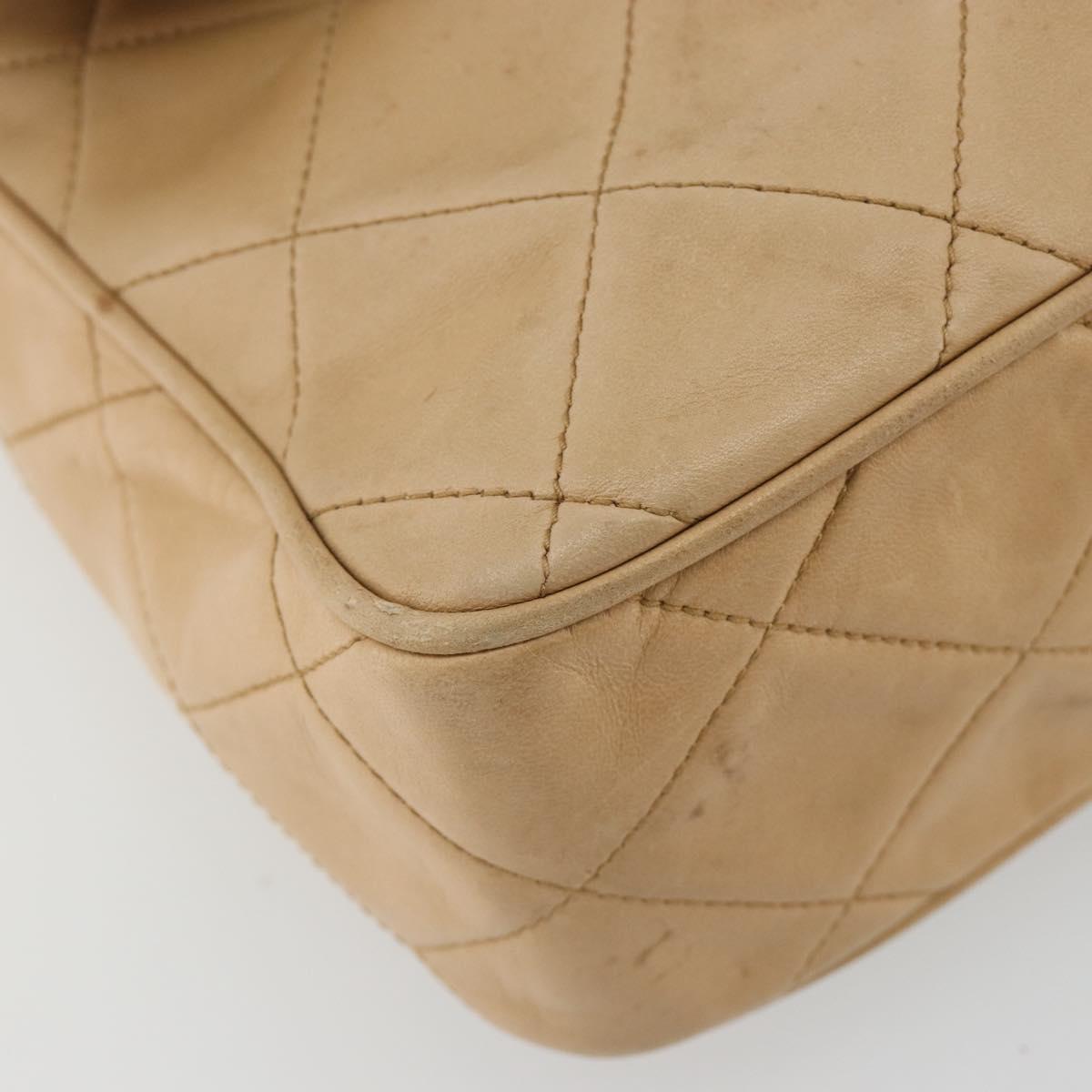 CHANEL Matelasse Shoulder Bag Lamb Skin Beige Gold CC Auth BA13808A