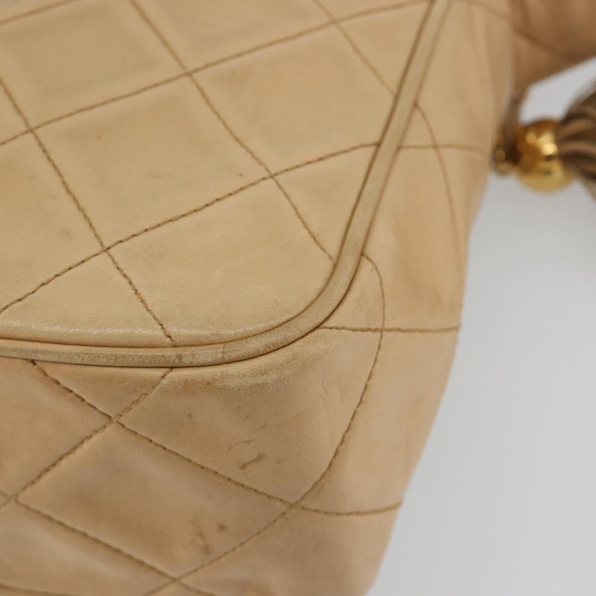 CHANEL Matelasse Shoulder Bag Lamb Skin Beige Gold CC Auth BA13808A