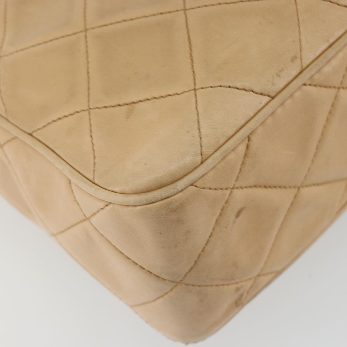 CHANEL Matelasse Shoulder Bag Lamb Skin Beige Gold CC Auth BA13808A