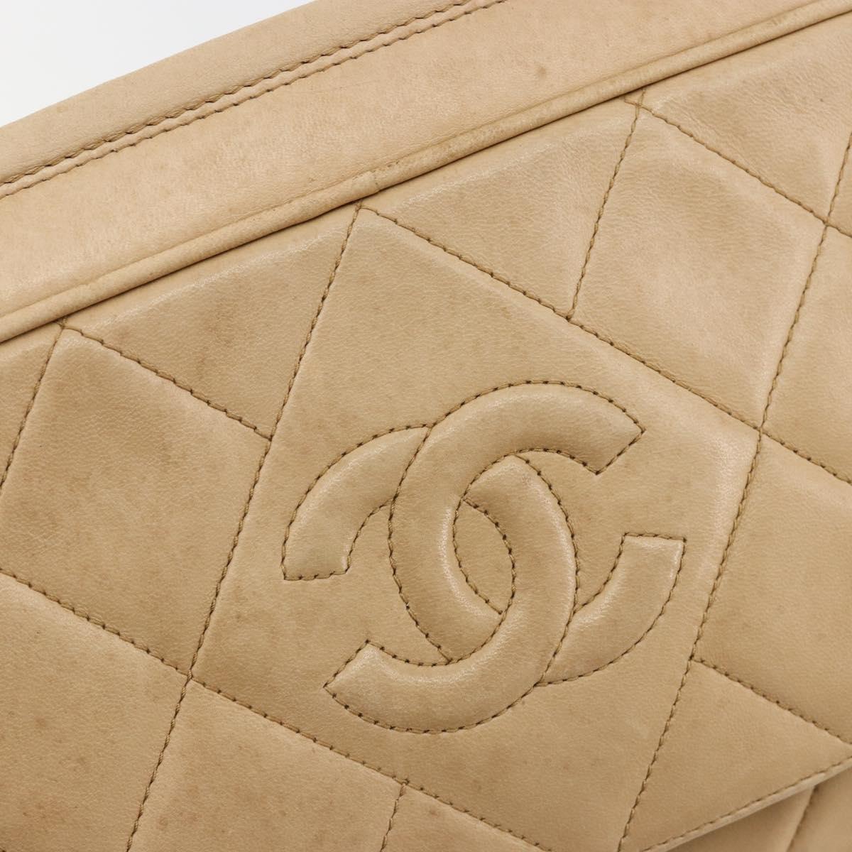 CHANEL Matelasse Shoulder Bag Lamb Skin Beige Gold CC Auth BA13808A