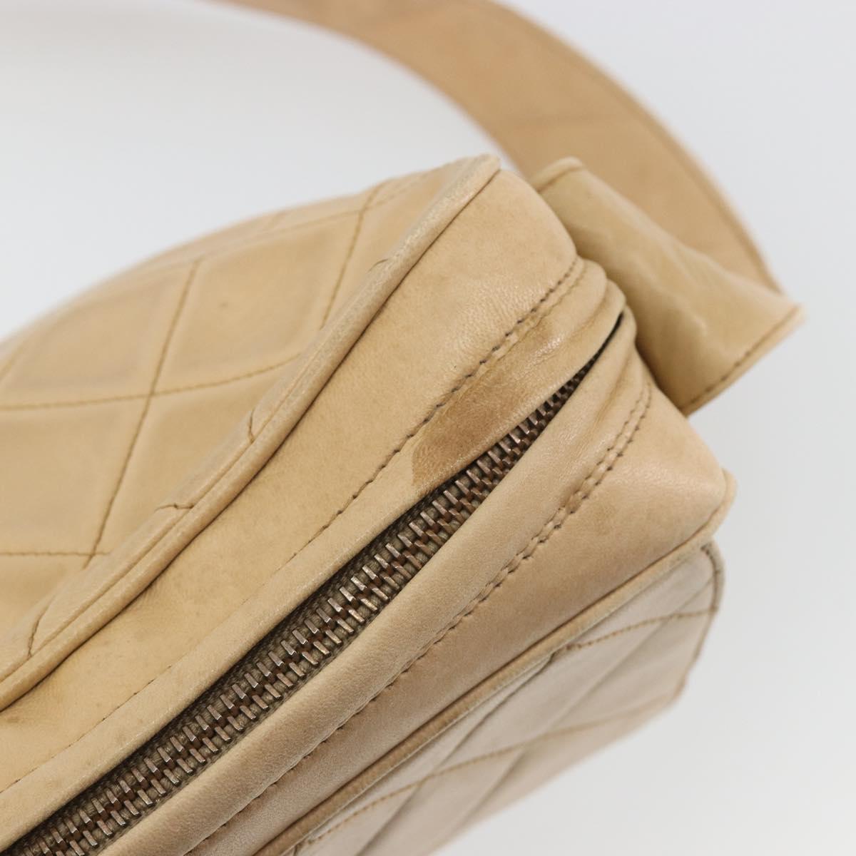 CHANEL Matelasse Shoulder Bag Lamb Skin Beige Gold CC Auth BA13808A