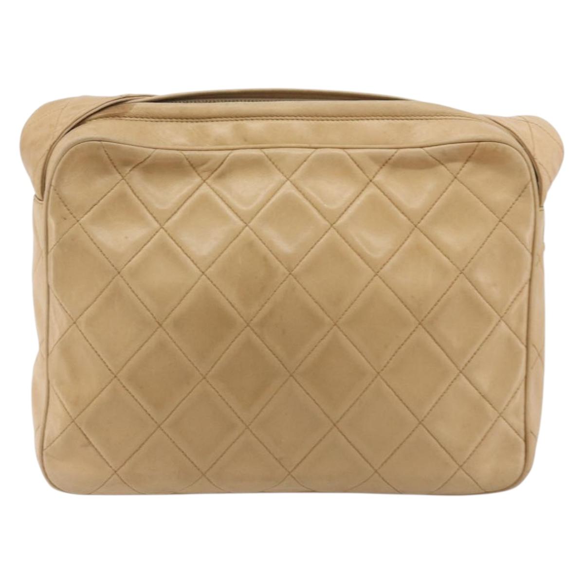 CHANEL Matelasse Shoulder Bag Lamb Skin Beige Gold CC Auth BA13808A