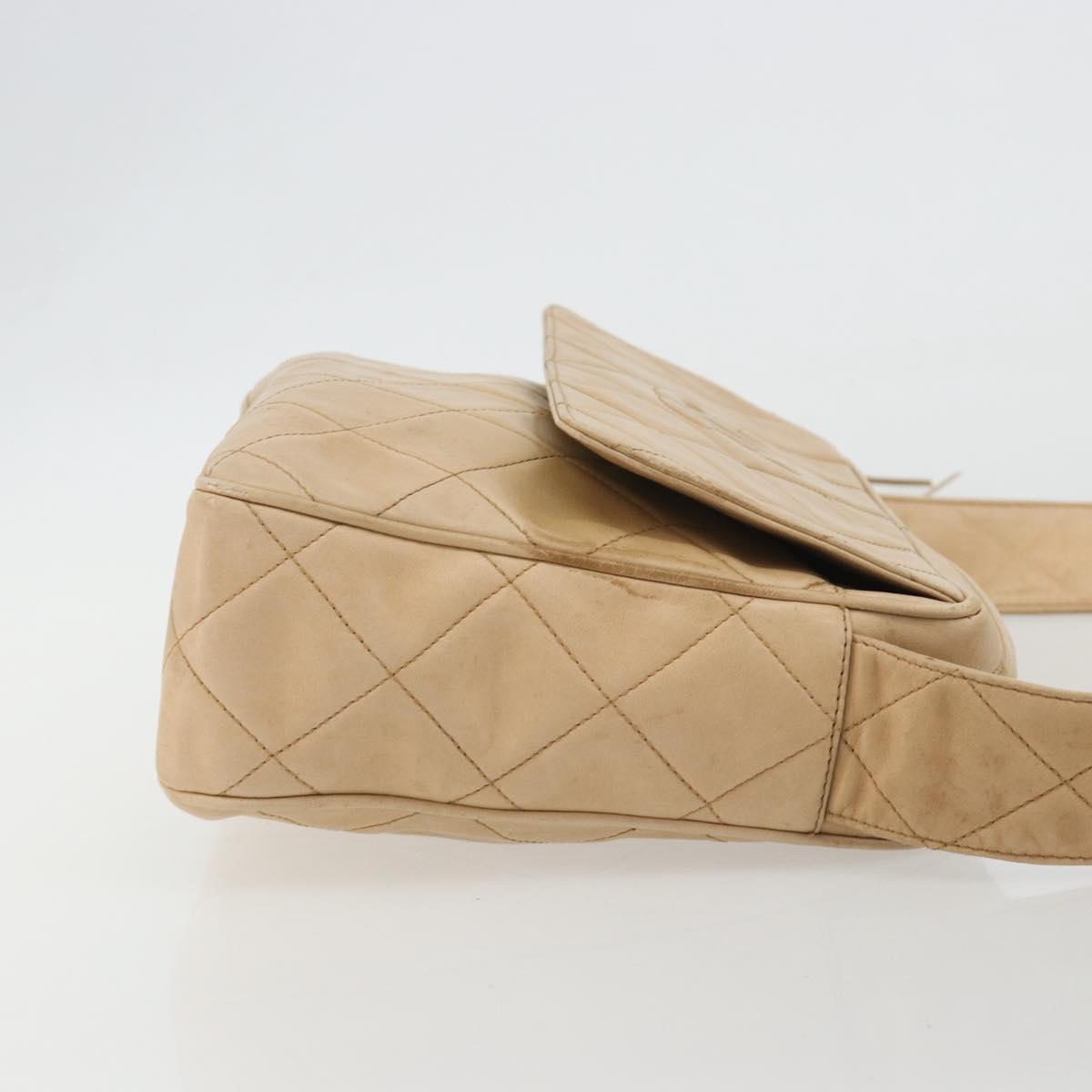 CHANEL Matelasse Shoulder Bag Lamb Skin Beige Gold CC Auth BA13808A