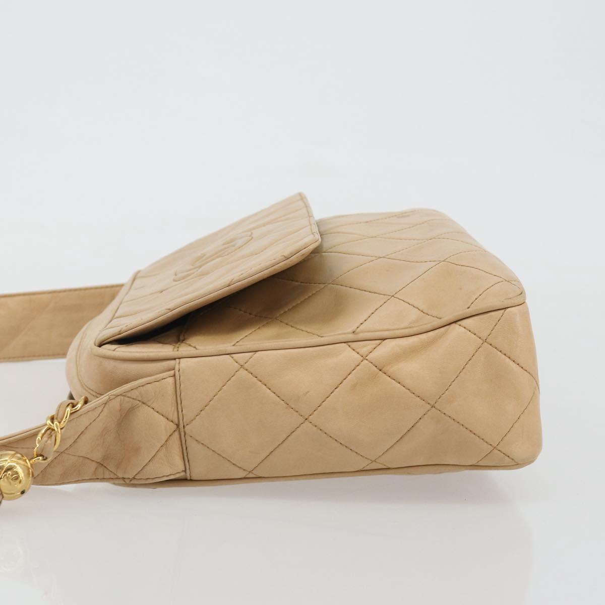 CHANEL Matelasse Shoulder Bag Lamb Skin Beige Gold CC Auth BA13808A