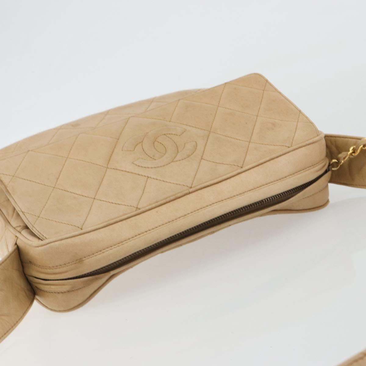 CHANEL Matelasse Shoulder Bag Lamb Skin Beige Gold CC Auth BA13808A