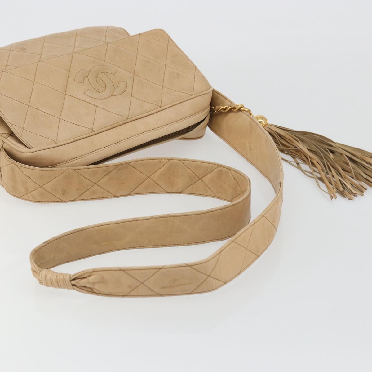 CHANEL Matelasse Shoulder Bag Lamb Skin Beige Gold CC Auth BA13808A