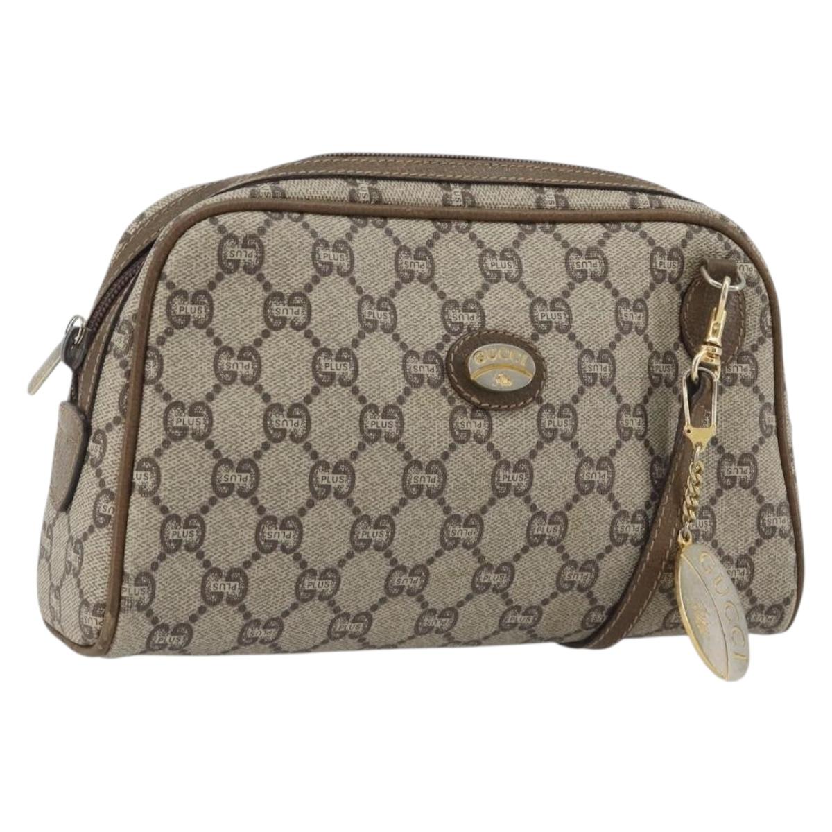 GUCCI GG Plus Supreme Shoulder Bag PVC Beige Gold Auth BA13812