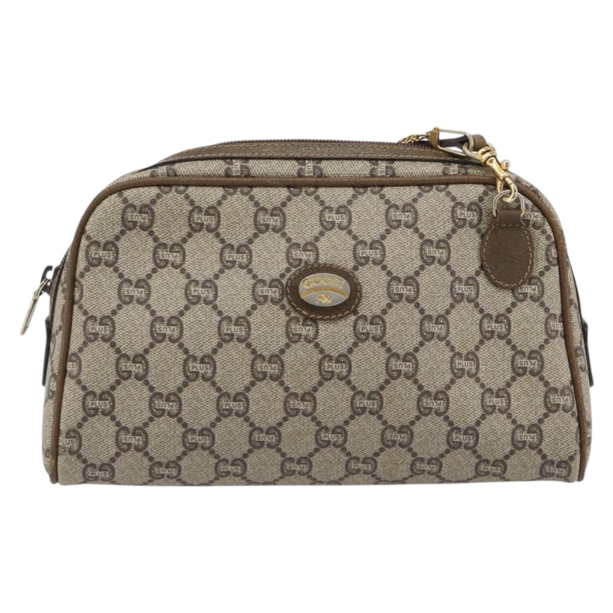 GUCCI GG Plus Supreme Shoulder Bag PVC Beige Gold Auth BA13812