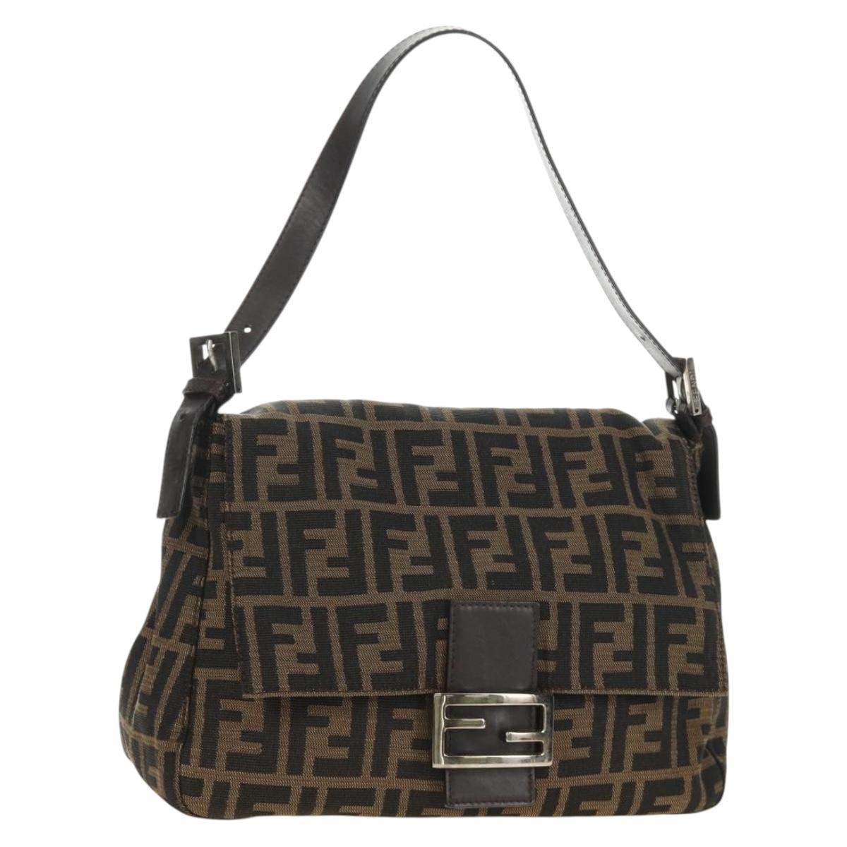FENDI Zucca Canvas Mamma Baguette Shoulder Bag Brown Black Auth BA13813V