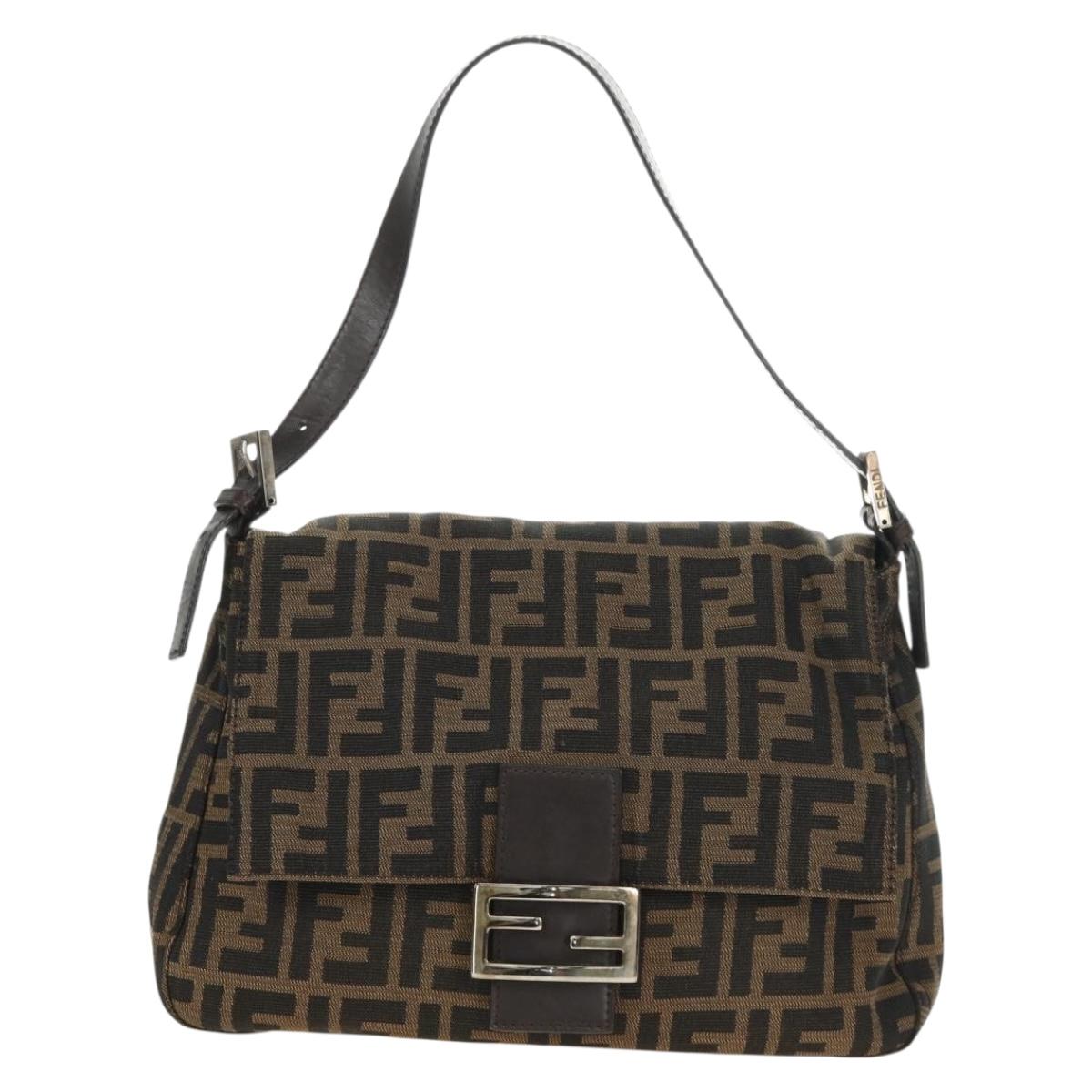 FENDI Zucca Canvas Mamma Baguette Shoulder Bag Brown Black Auth BA13813V