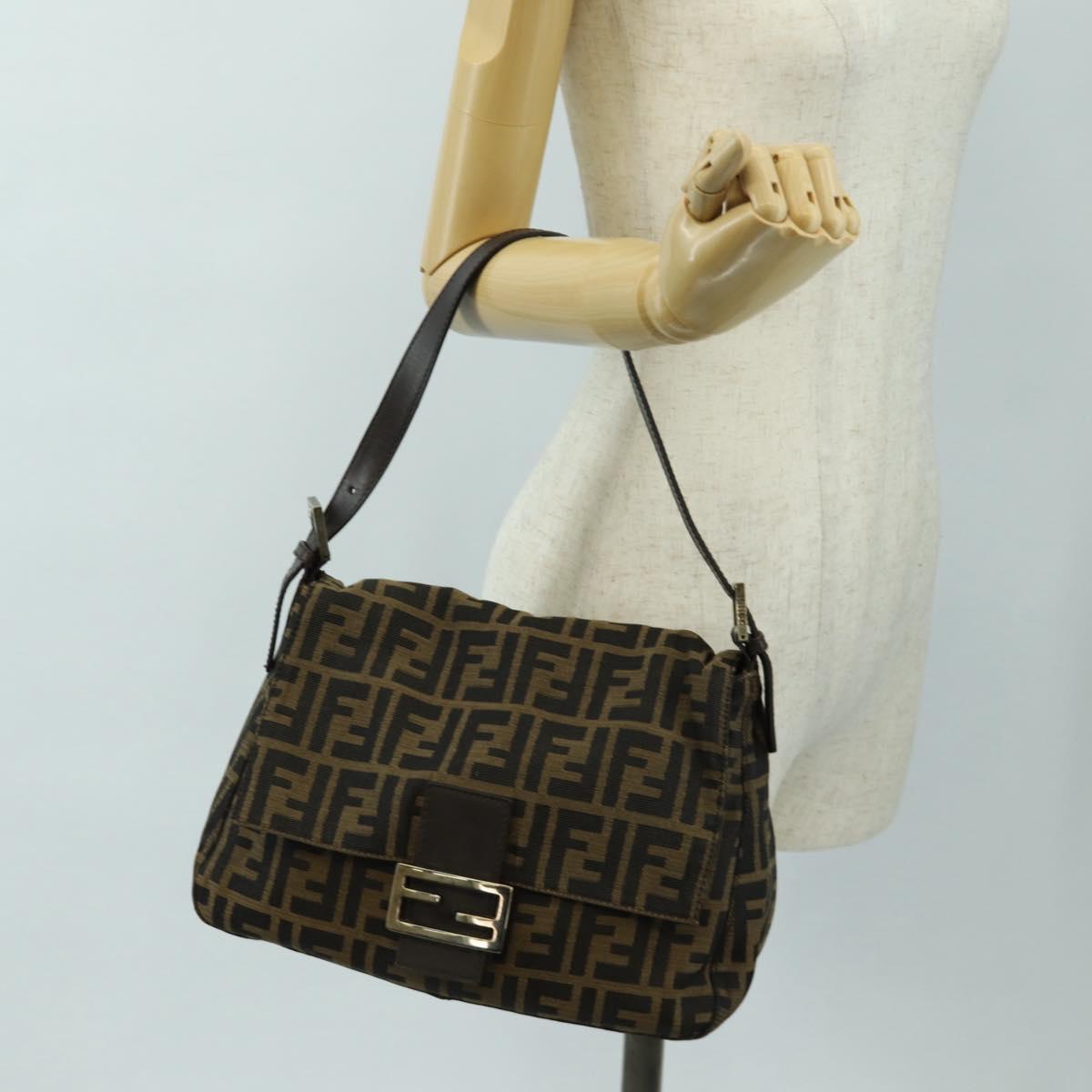 FENDI Zucca Canvas Mamma Baguette Shoulder Bag Brown Black Auth BA13813V