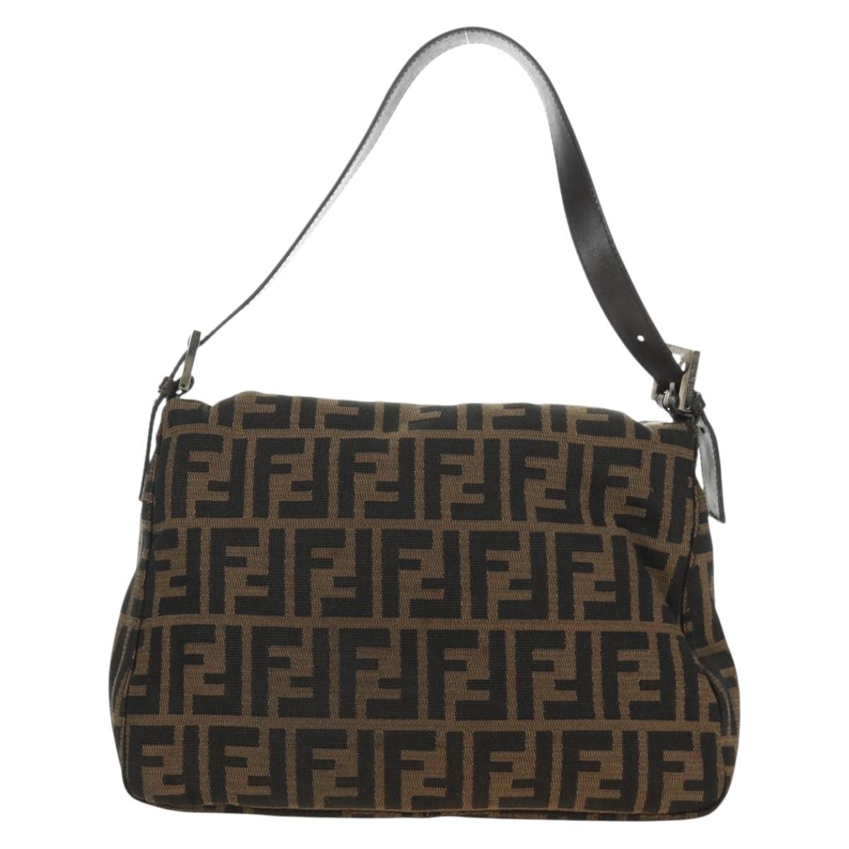 FENDI Zucca Canvas Mamma Baguette Shoulder Bag Brown Black Auth BA13813V