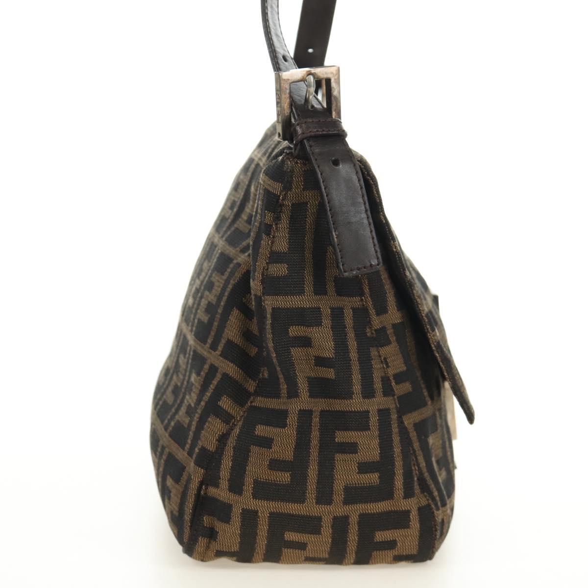 FENDI Zucca Canvas Mamma Baguette Shoulder Bag Brown Black Auth BA13813V