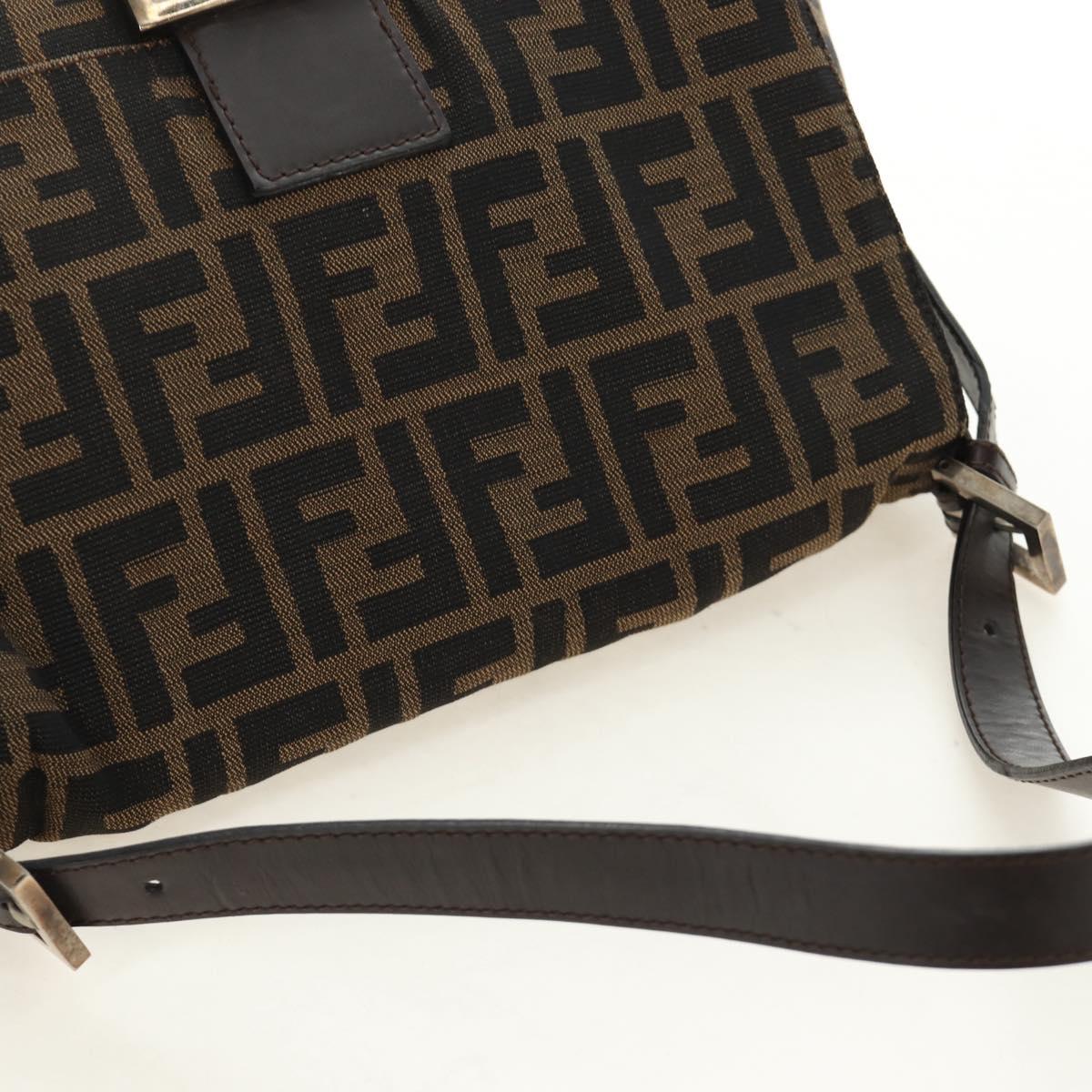 FENDI Zucca Canvas Mamma Baguette Shoulder Bag Brown Black Auth BA13813V