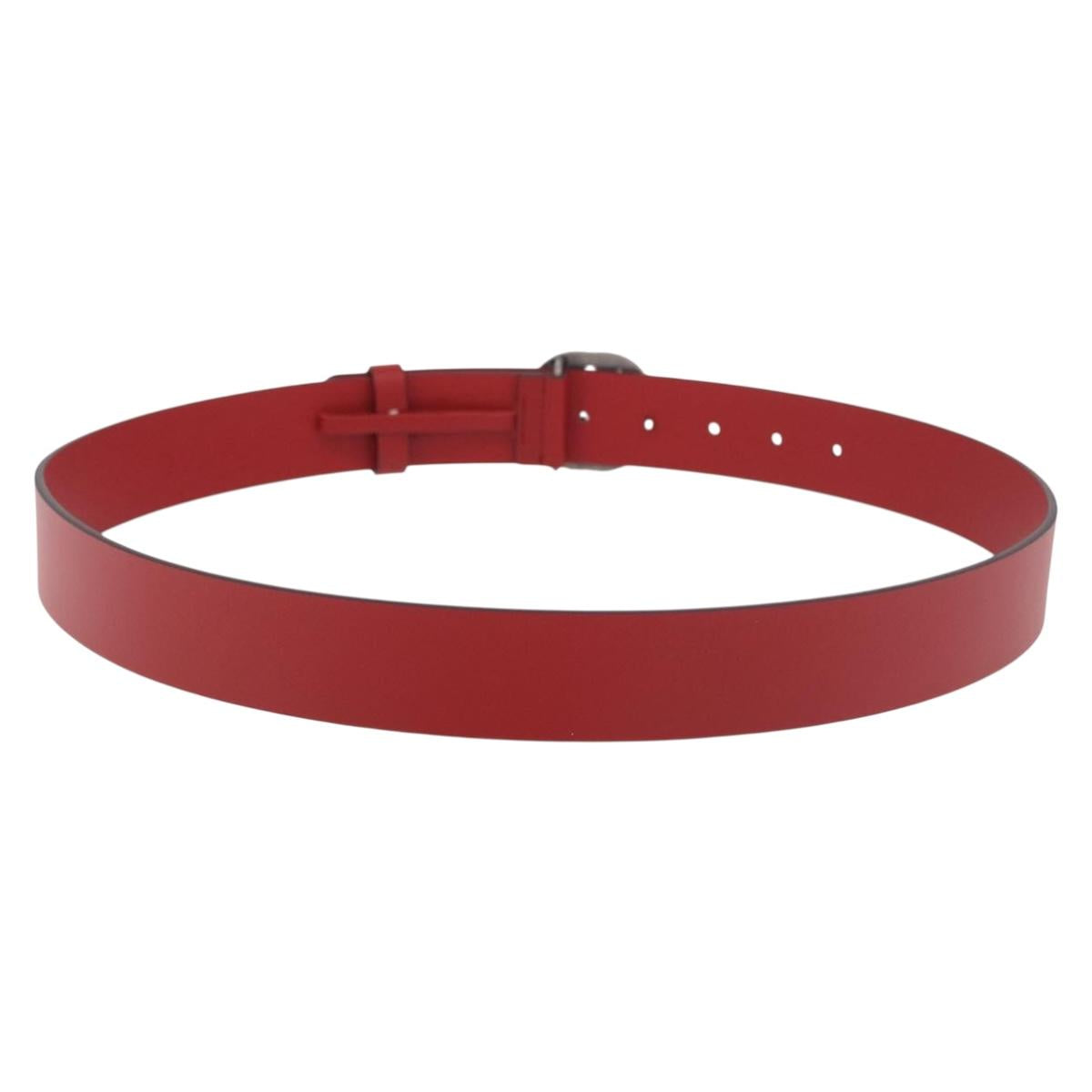 GUCCI Interlocking G Belt Leather 43.7"" Red Silver 546389 Auth BA13818V