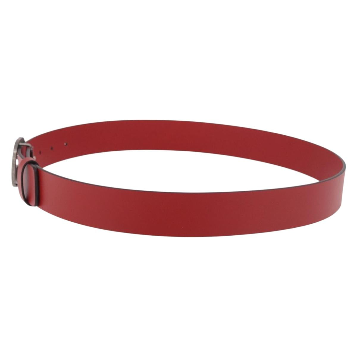 GUCCI Interlocking G Belt Leather 43.7"" Red Silver 546389 Auth BA13818V