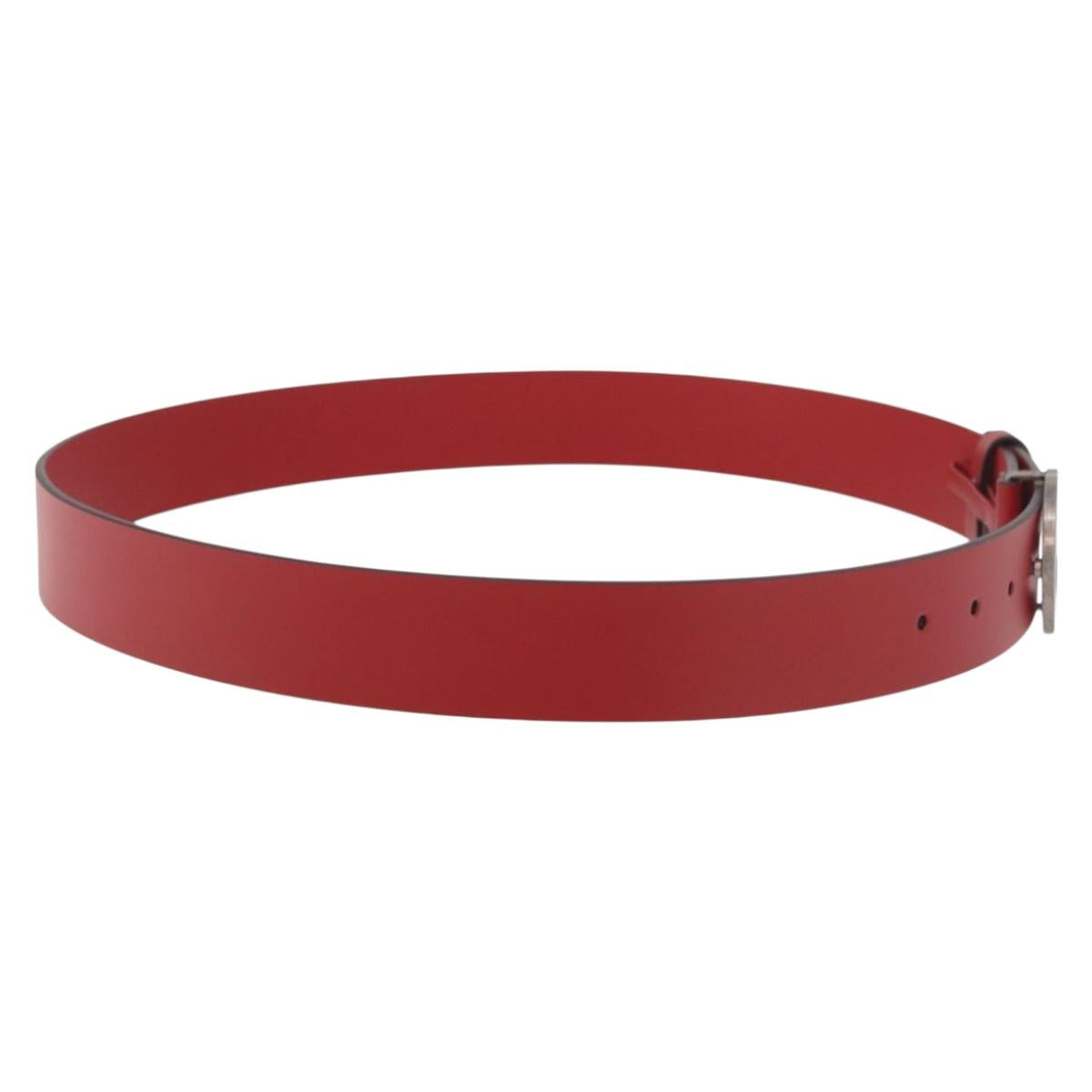 GUCCI Interlocking G Belt Leather 43.7"" Red Silver 546389 Auth BA13818V