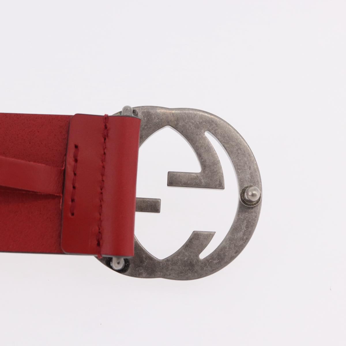 GUCCI Interlocking G Belt Leather 43.7"" Red Silver 546389 Auth BA13818V