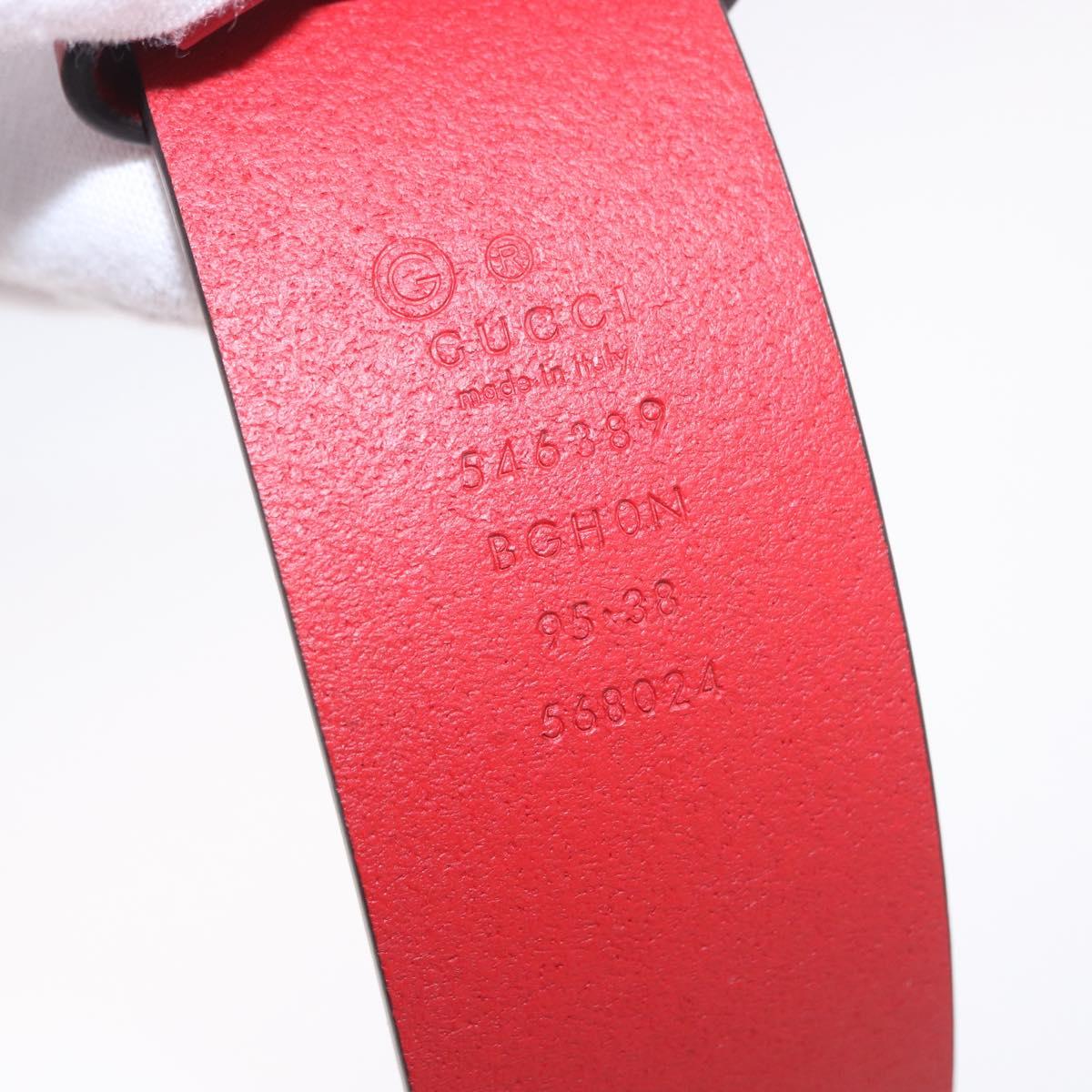 GUCCI Interlocking G Belt Leather 43.7"" Red Silver 546389 Auth BA13818V