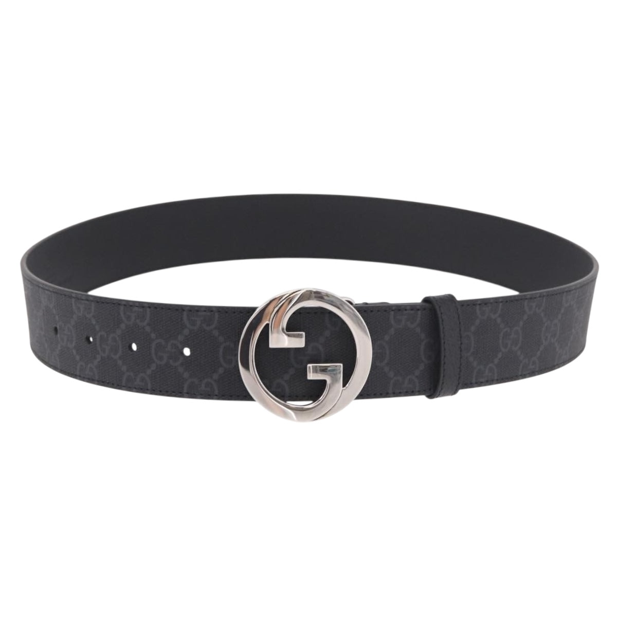 GUCCI GG Supreme Interlocking G Belt PVC 37.4"" Black 703147 Auth BA13819V