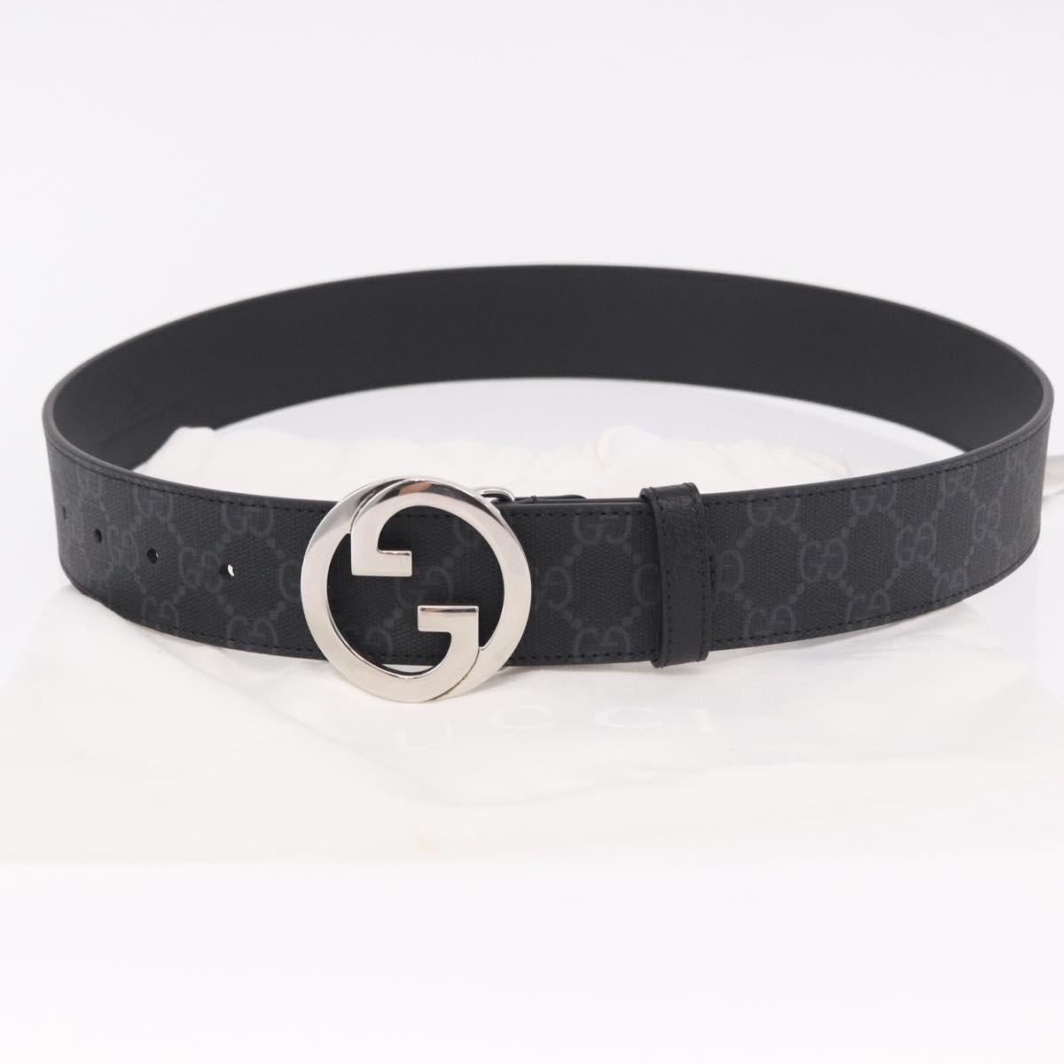 GUCCI GG Supreme Interlocking G Belt PVC 37.4"" Black 703147 Auth BA13819V
