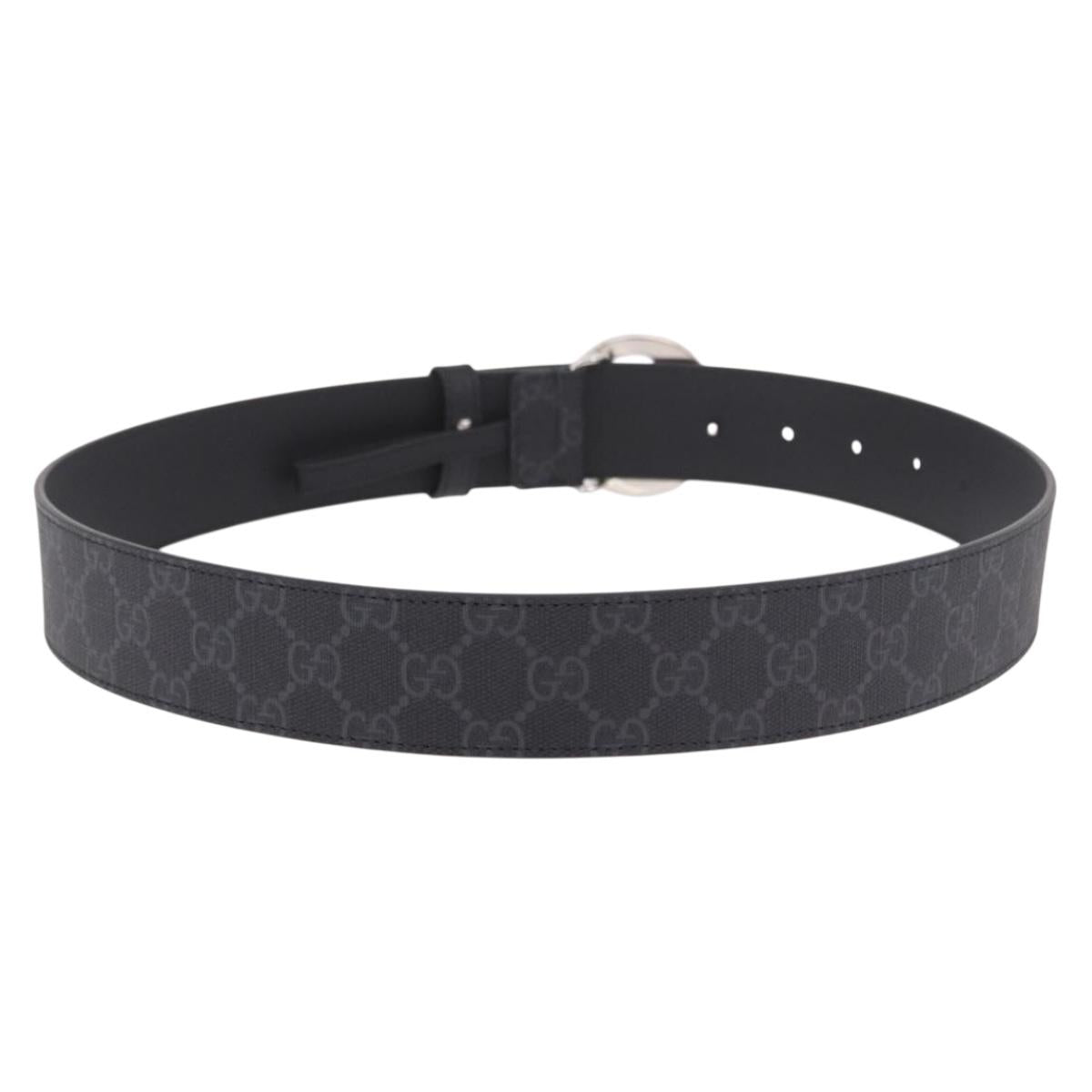 GUCCI GG Supreme Interlocking G Belt PVC 37.4"" Black 703147 Auth BA13819V