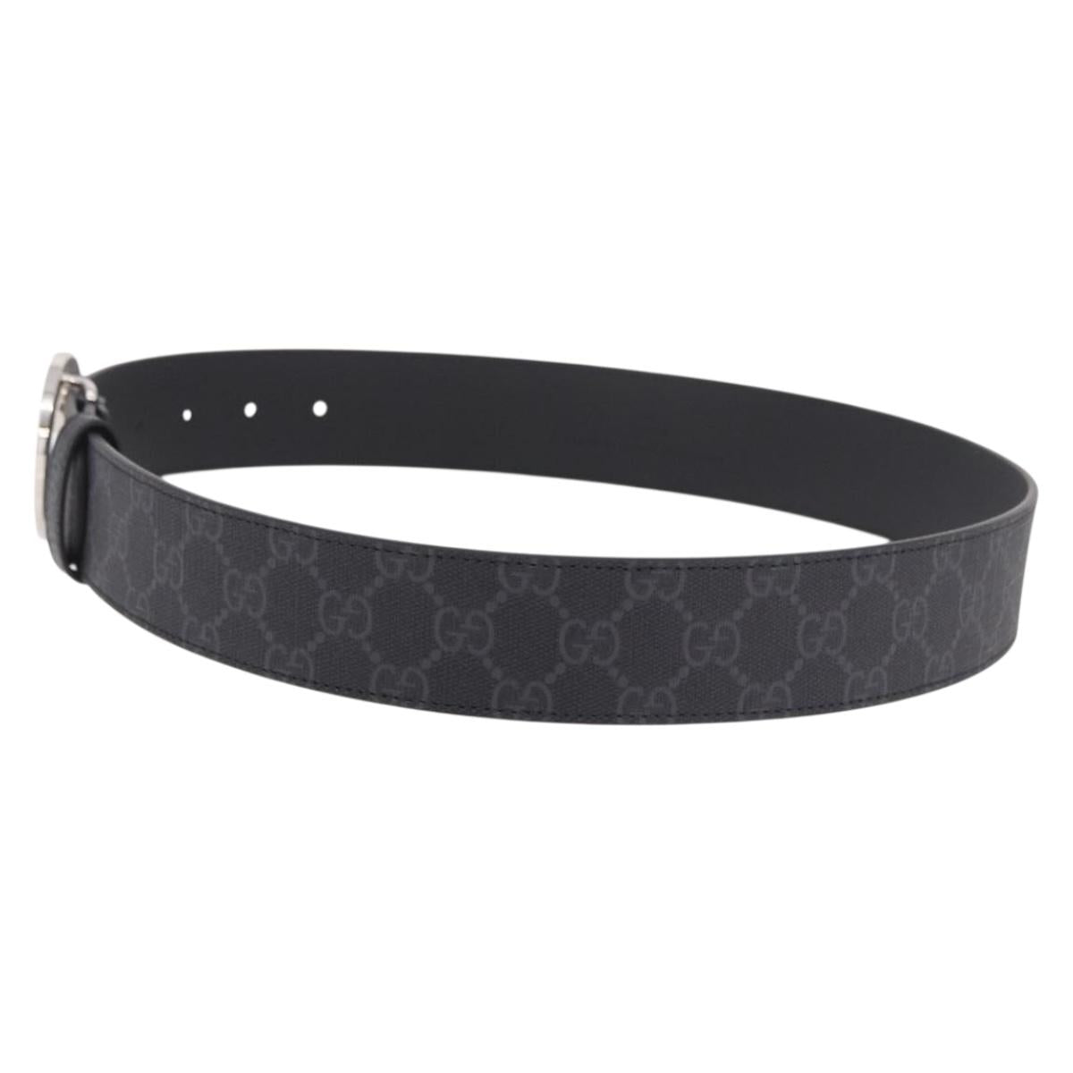 GUCCI GG Supreme Interlocking G Belt PVC 37.4"" Black 703147 Auth BA13819V