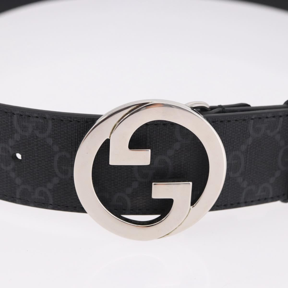 GUCCI GG Supreme Interlocking G Belt PVC 37.4"" Black 703147 Auth BA13819V