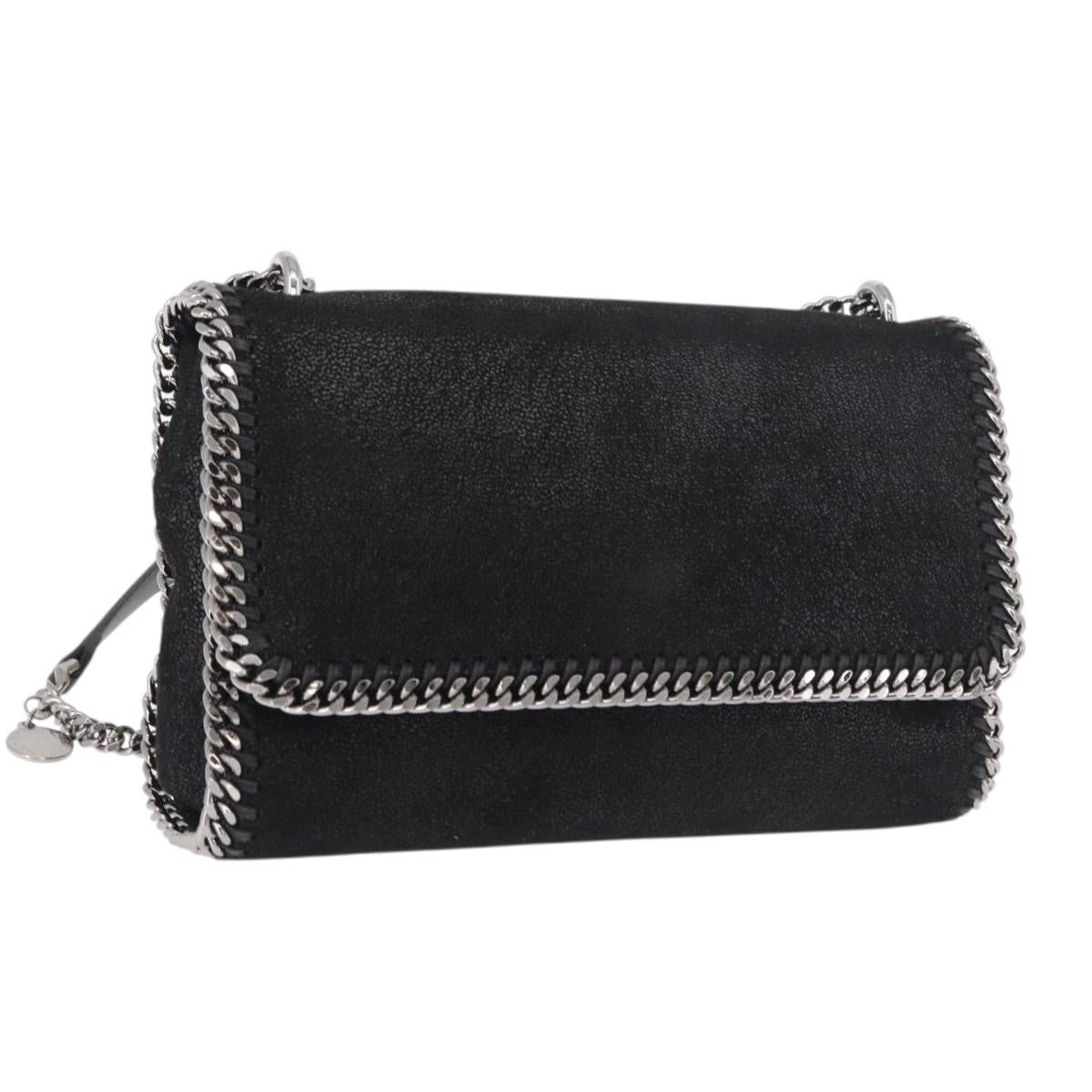 Stella MacCartney Falabella Chain Shoulder Bag Suede Black Silver Auth BA13822V