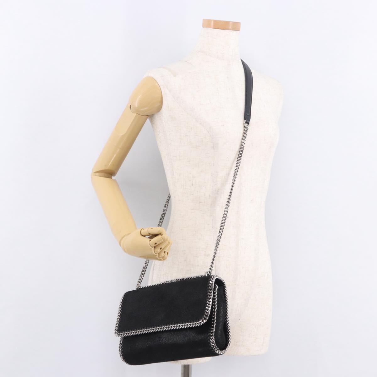 Stella MacCartney Falabella Chain Shoulder Bag Suede Black Silver Auth BA13822V