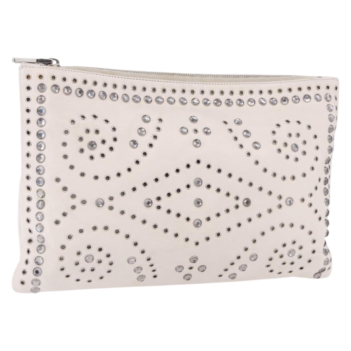 PRADA Clutch Bag Leather White Silver Auth BA13824V