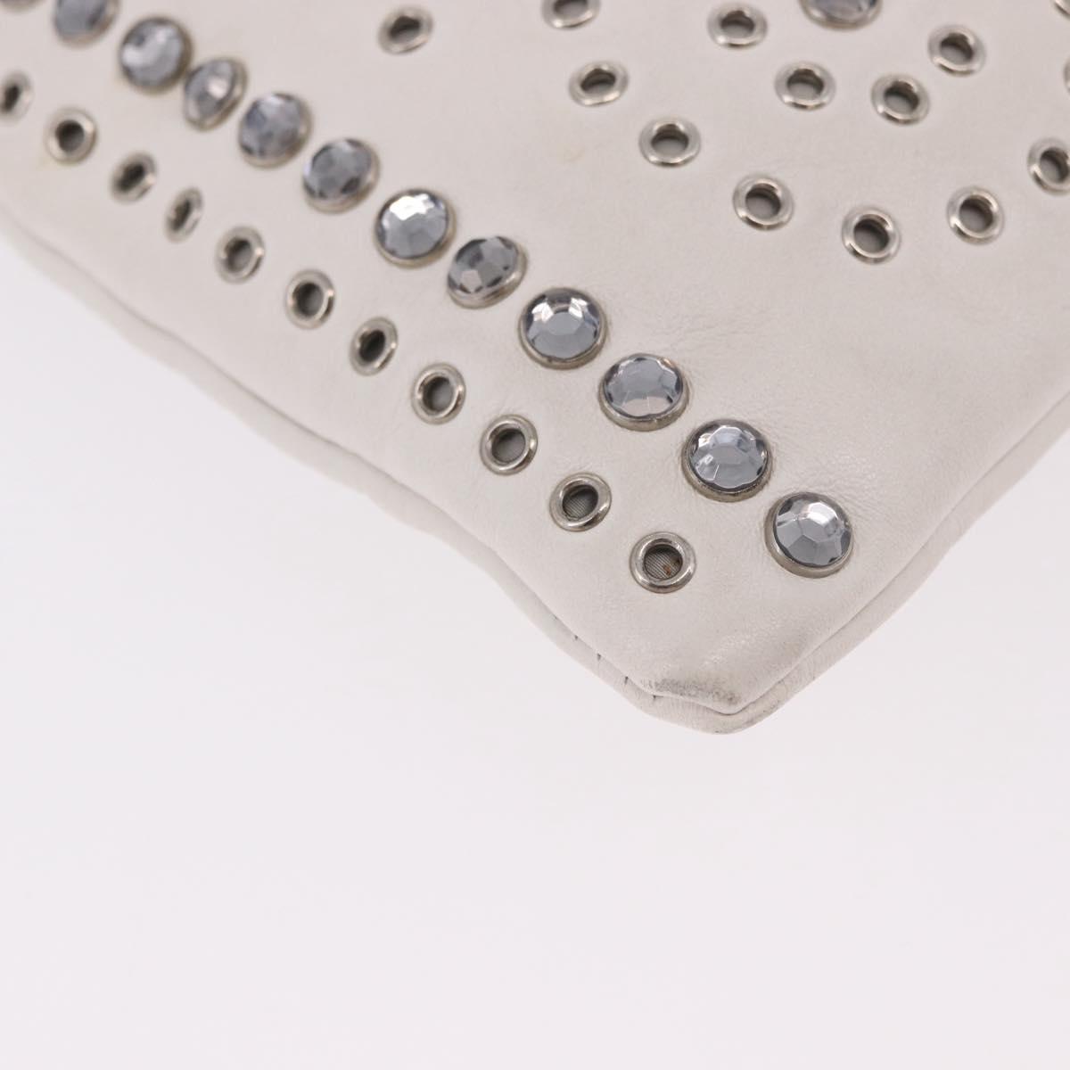 PRADA Clutch Bag Leather White Silver Auth BA13824V