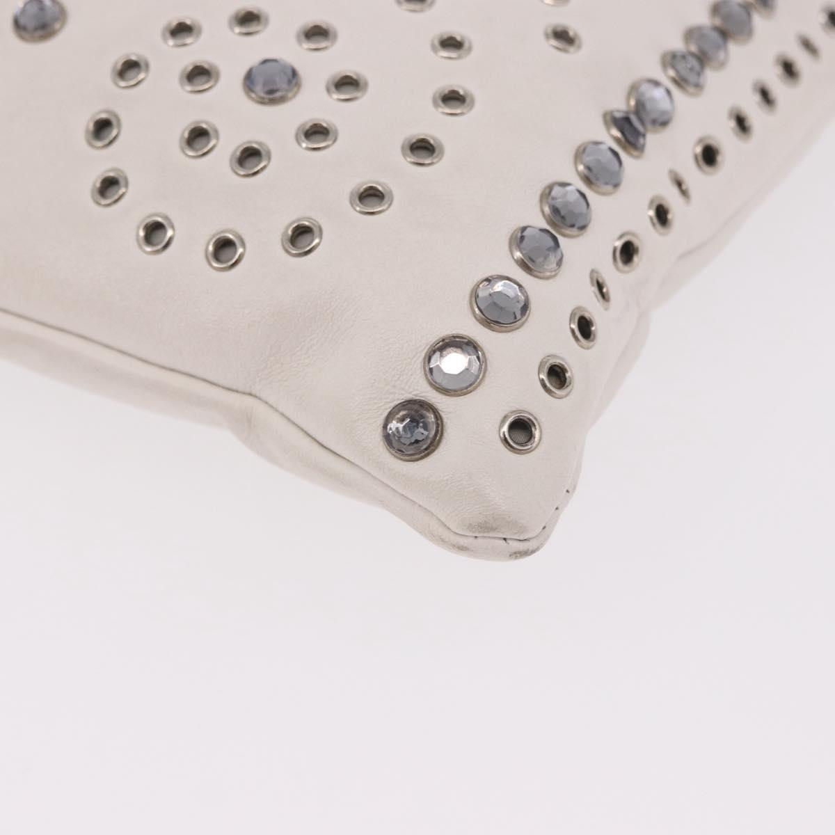 PRADA Clutch Bag Leather White Silver Auth BA13824V