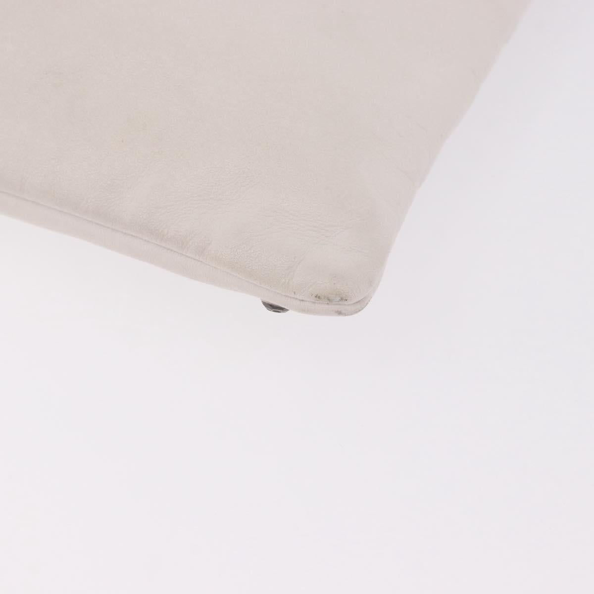 PRADA Clutch Bag Leather White Silver Auth BA13824V