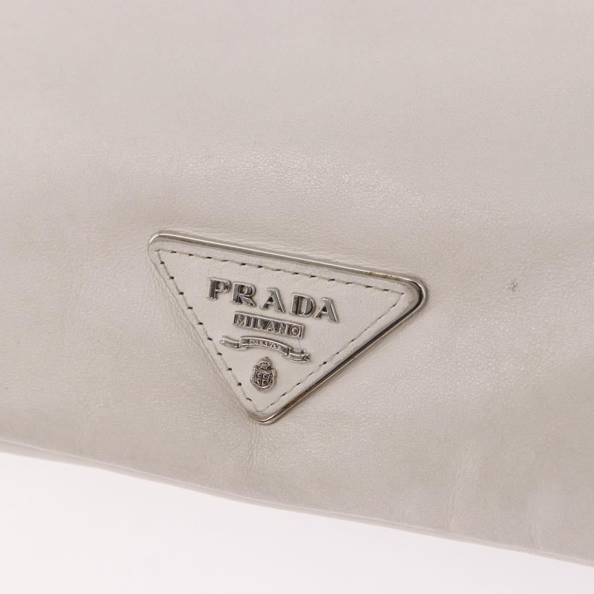 PRADA Clutch Bag Leather White Silver Auth BA13824V
