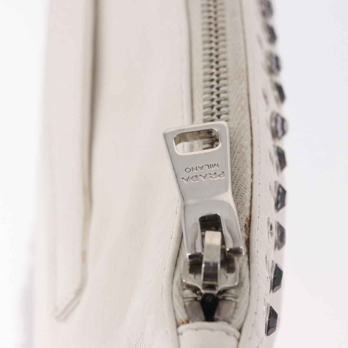 PRADA Clutch Bag Leather White Silver Auth BA13824V