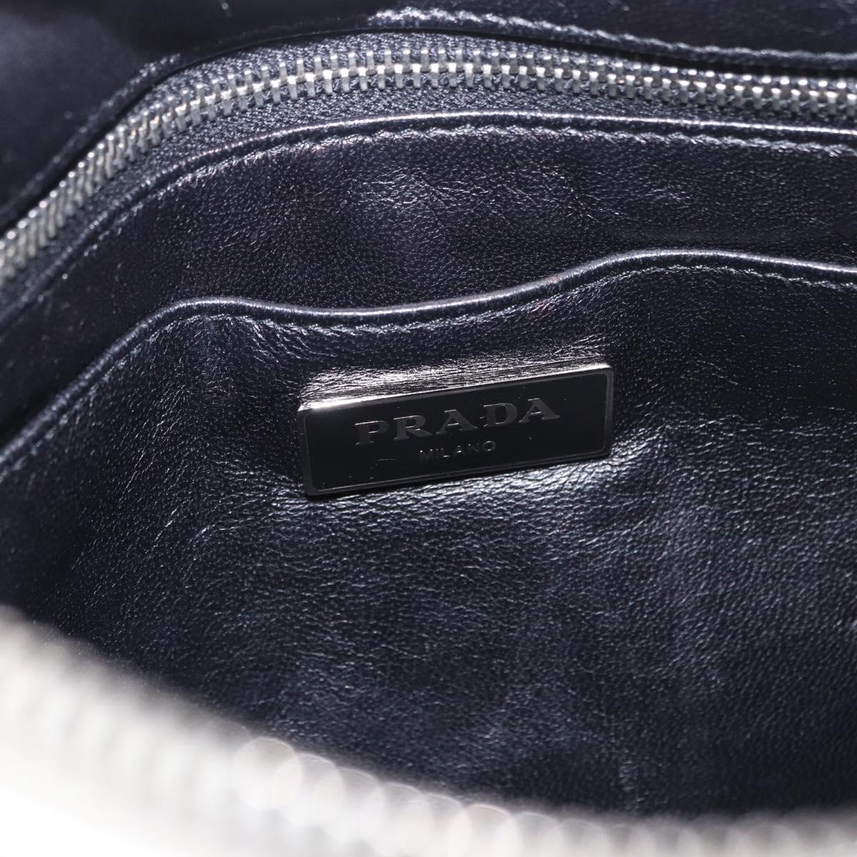 PRADA Clutch Bag Leather White Silver Auth BA13824V